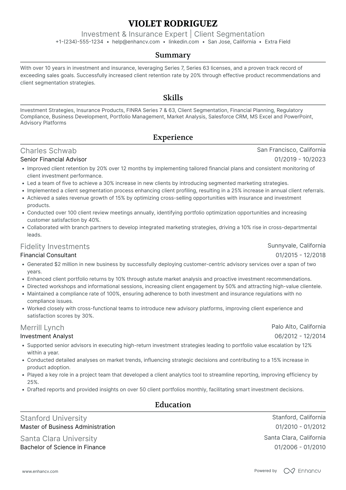 Personal Financial Advisor Resume Example