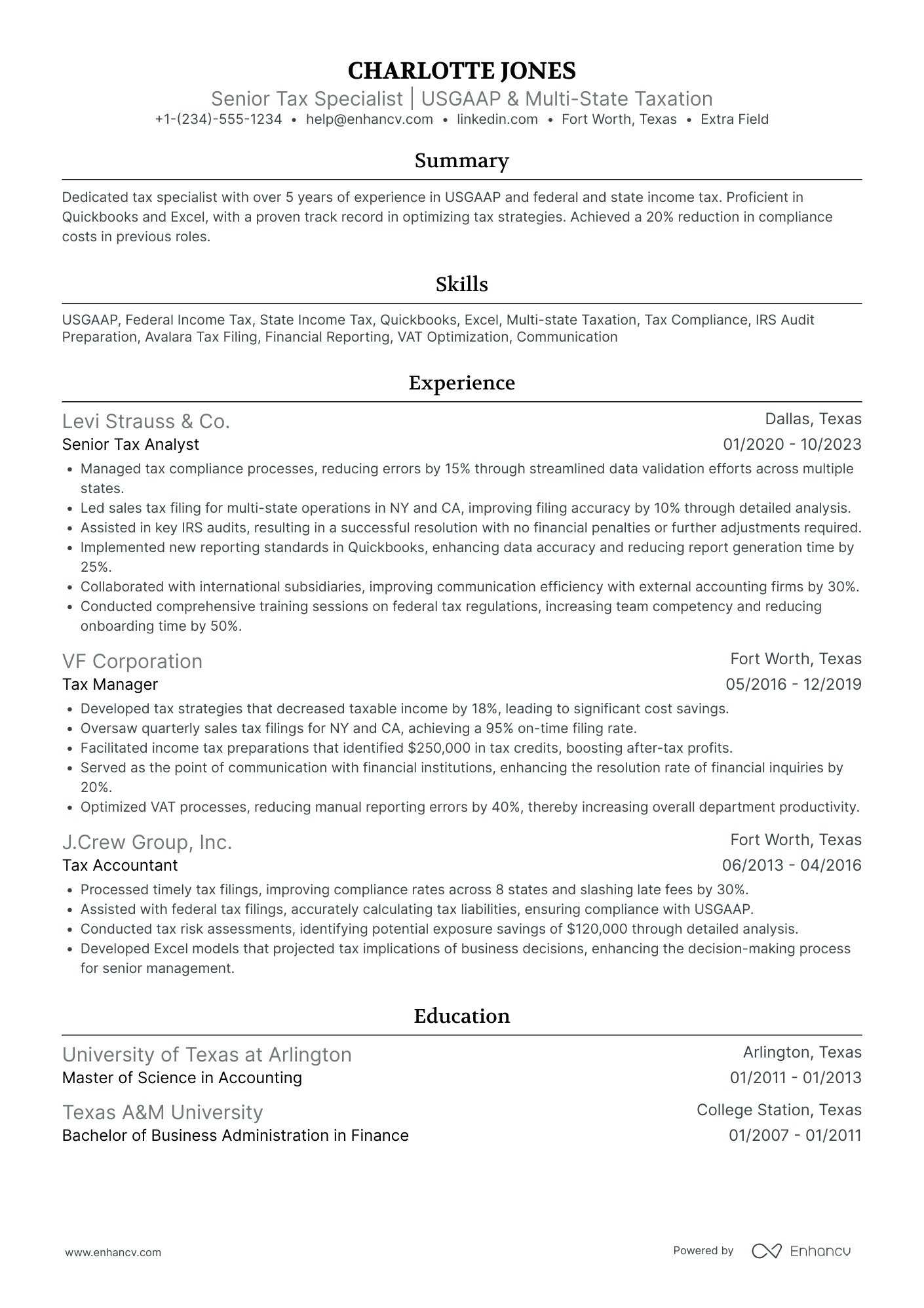 Corporate Tax Accountant Resume Example