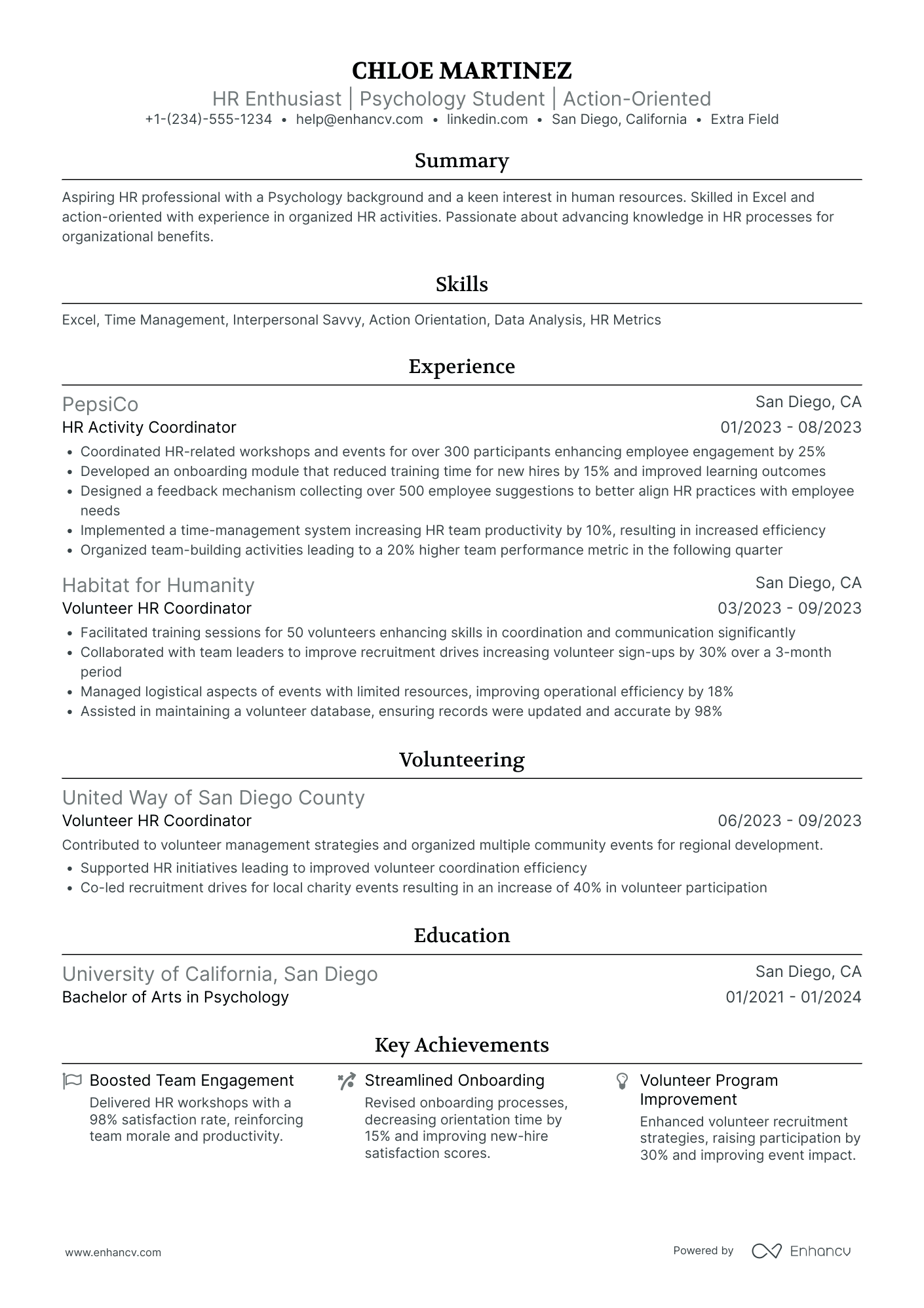 HR Generalist Intern Resume Example