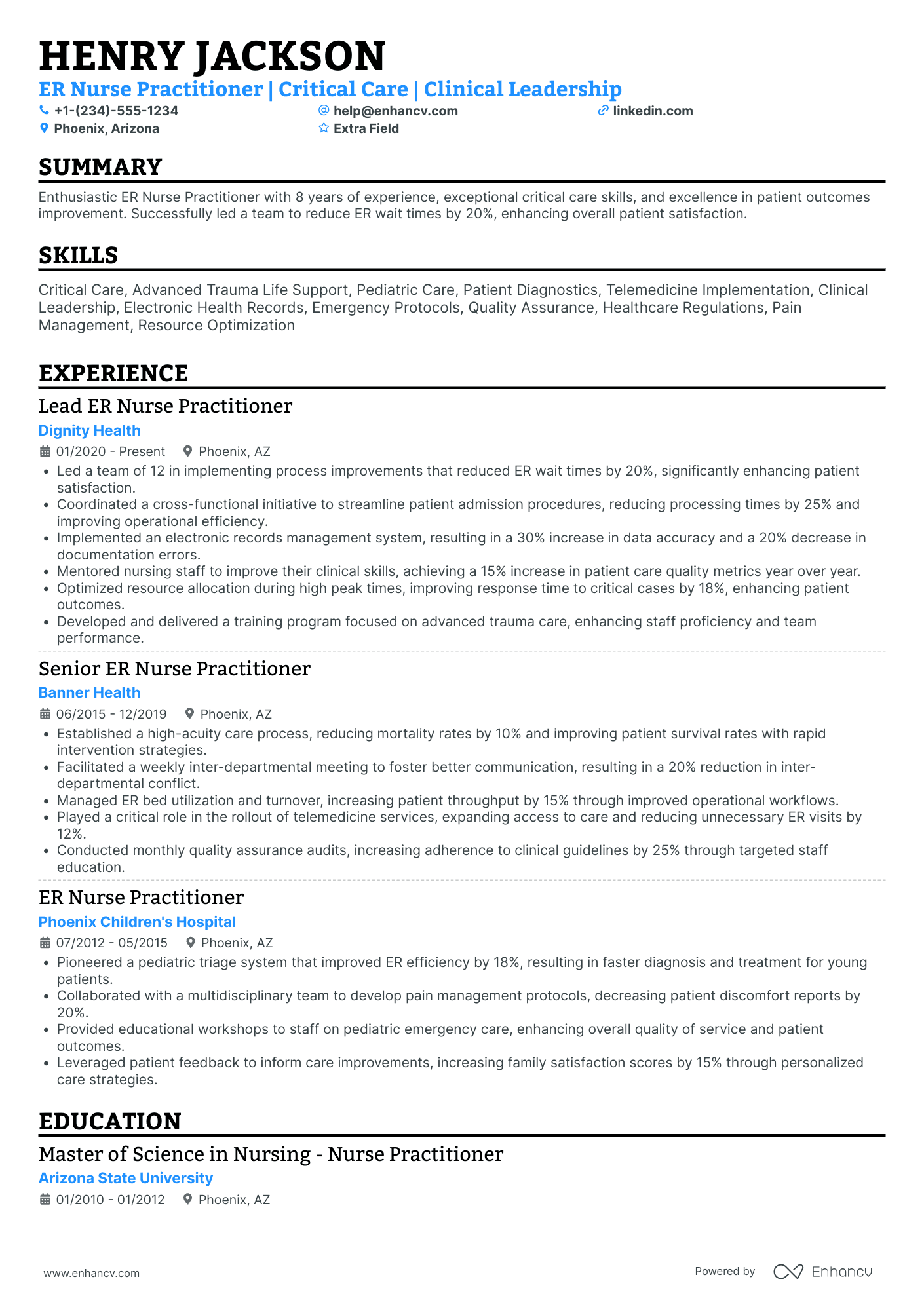 ER Nurse Practitioner Resume Example