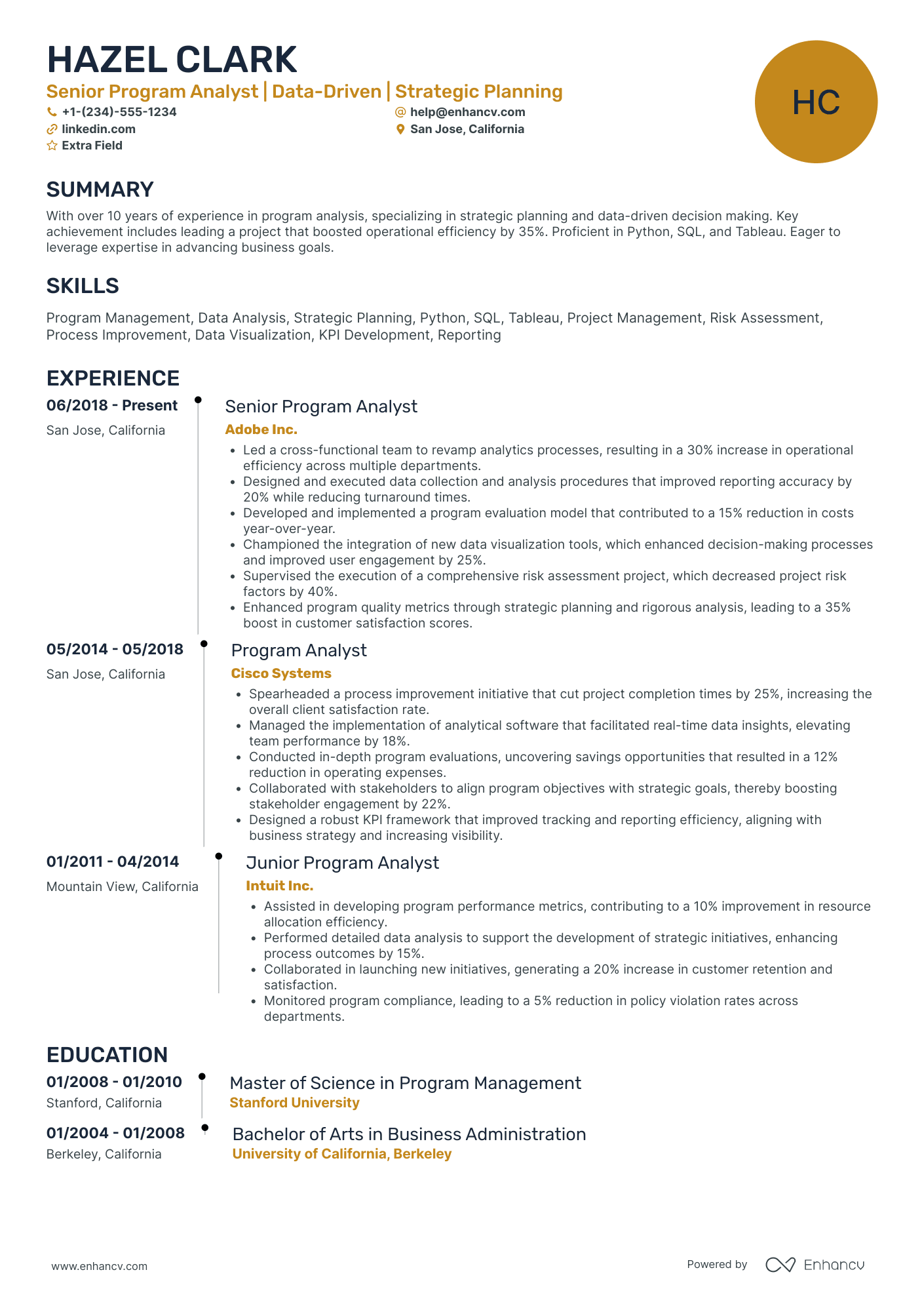 Senior Program Analyst Resume Example