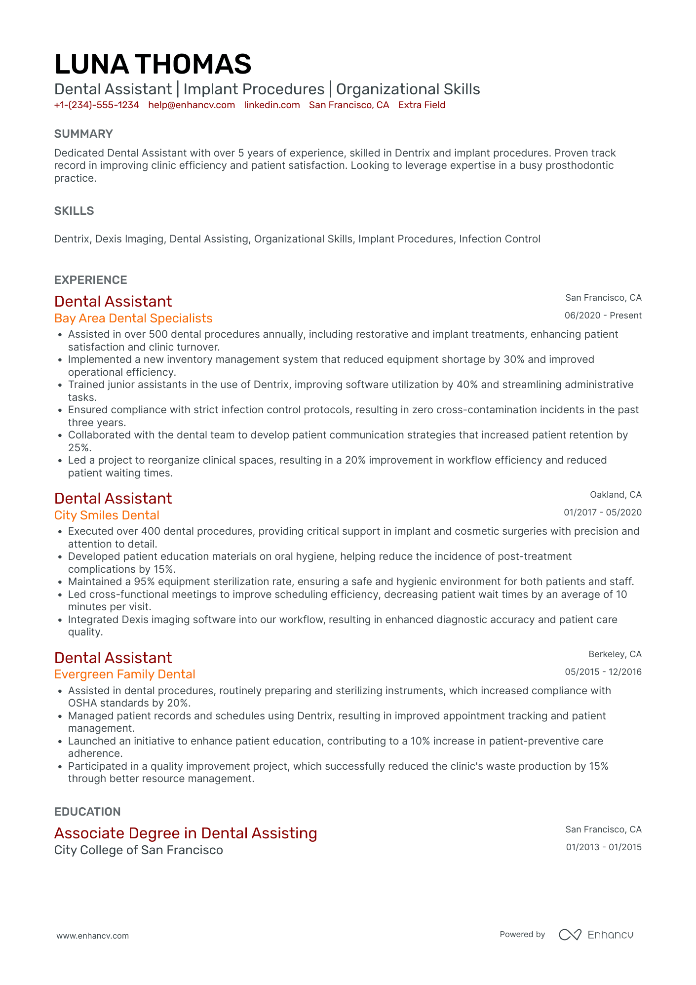 Prosthodontic Dental Assistant Resume Example