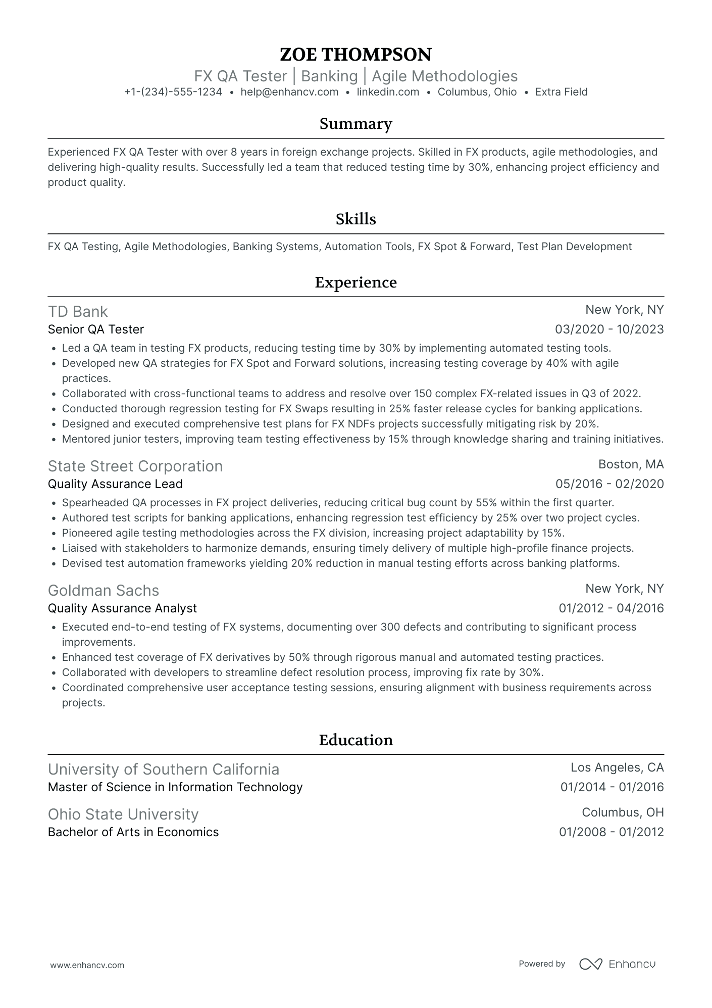 Mid Level QA Tester Resume Example