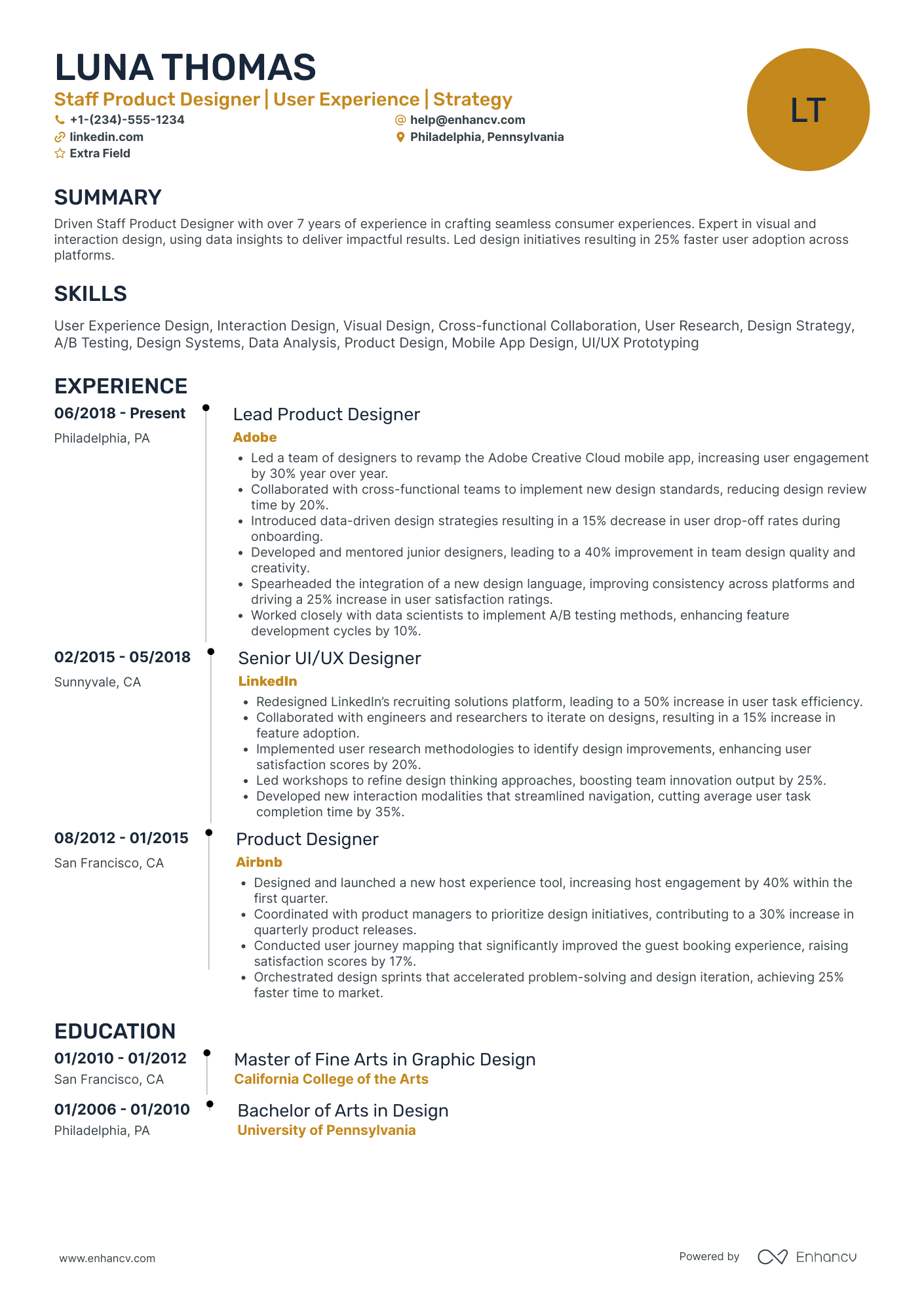 Web Product Designer Resume Example