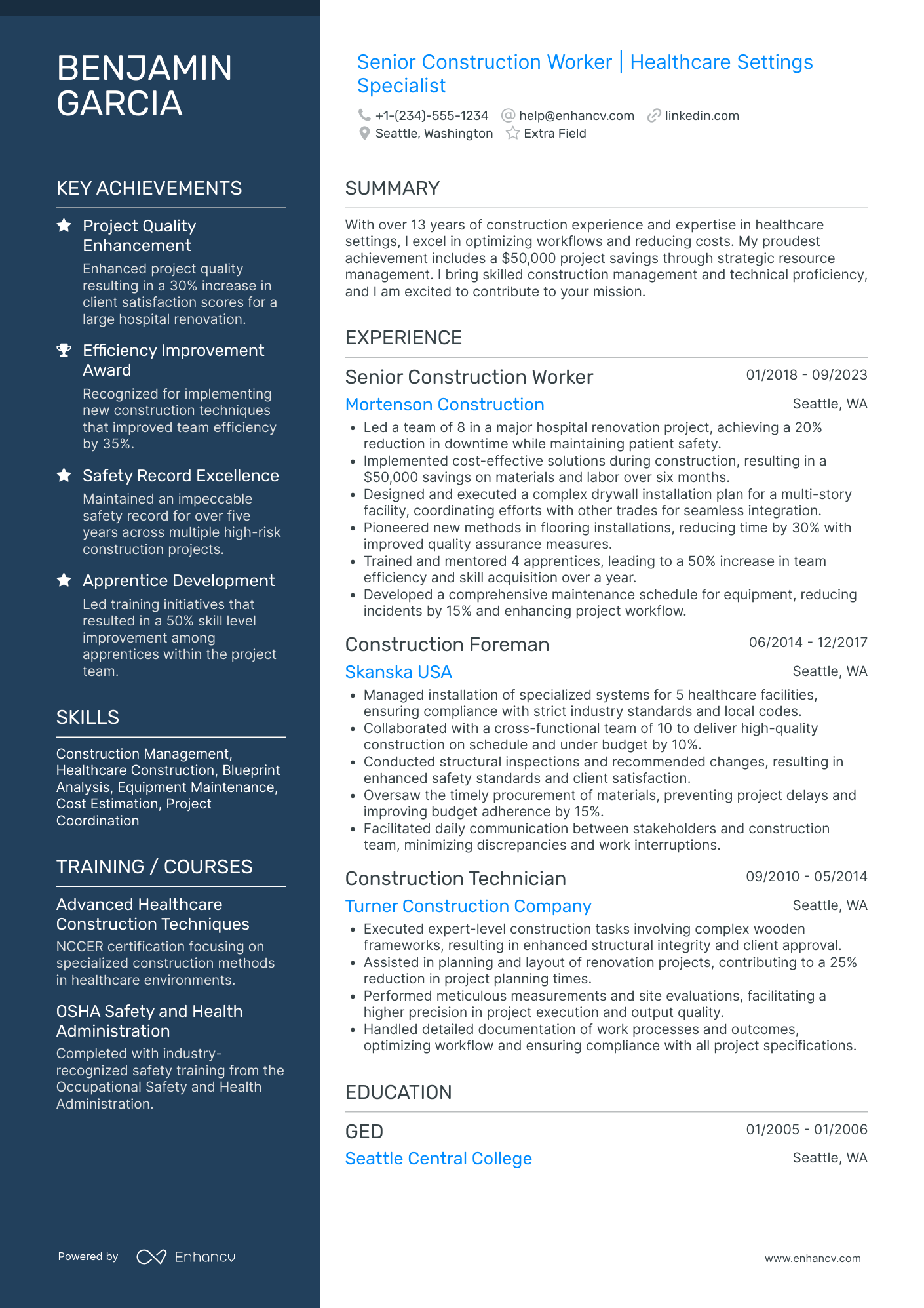 Senior Construction Worker Resume Example