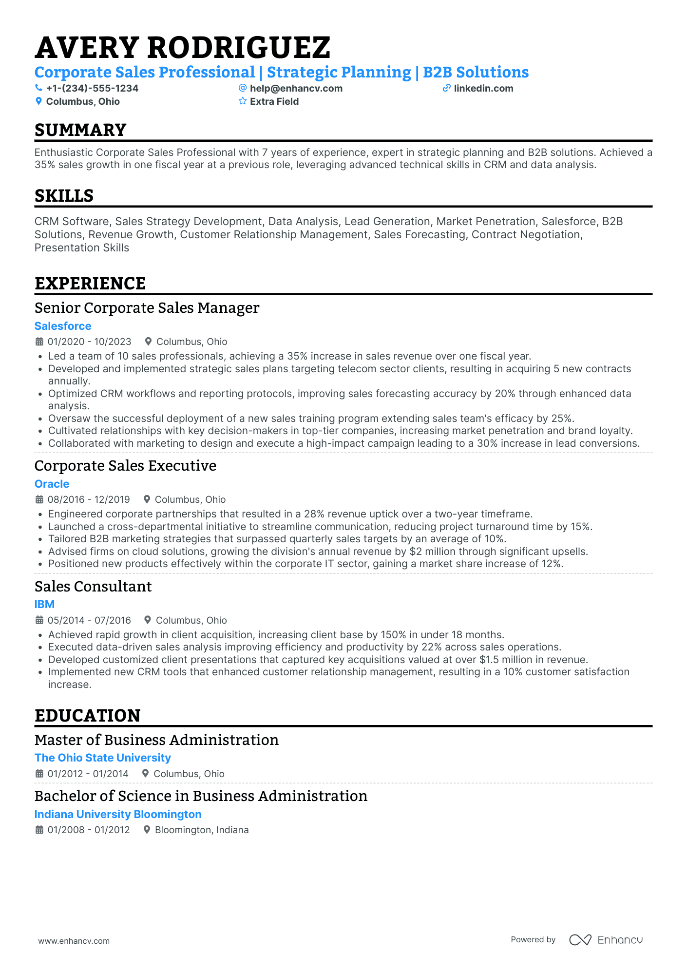 Corporate Sales Professional Resume Example