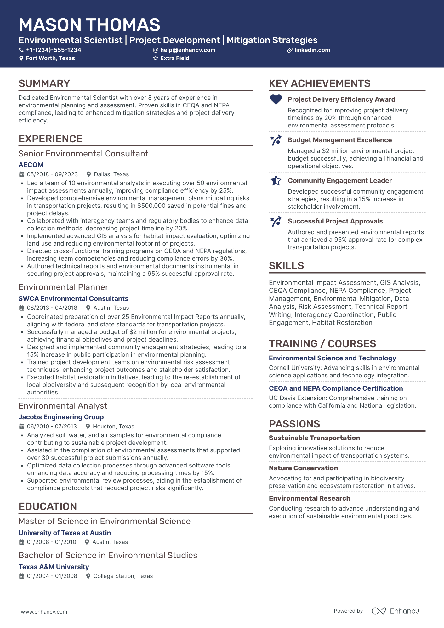 Undergraduate Environmental Scientist Resume Example