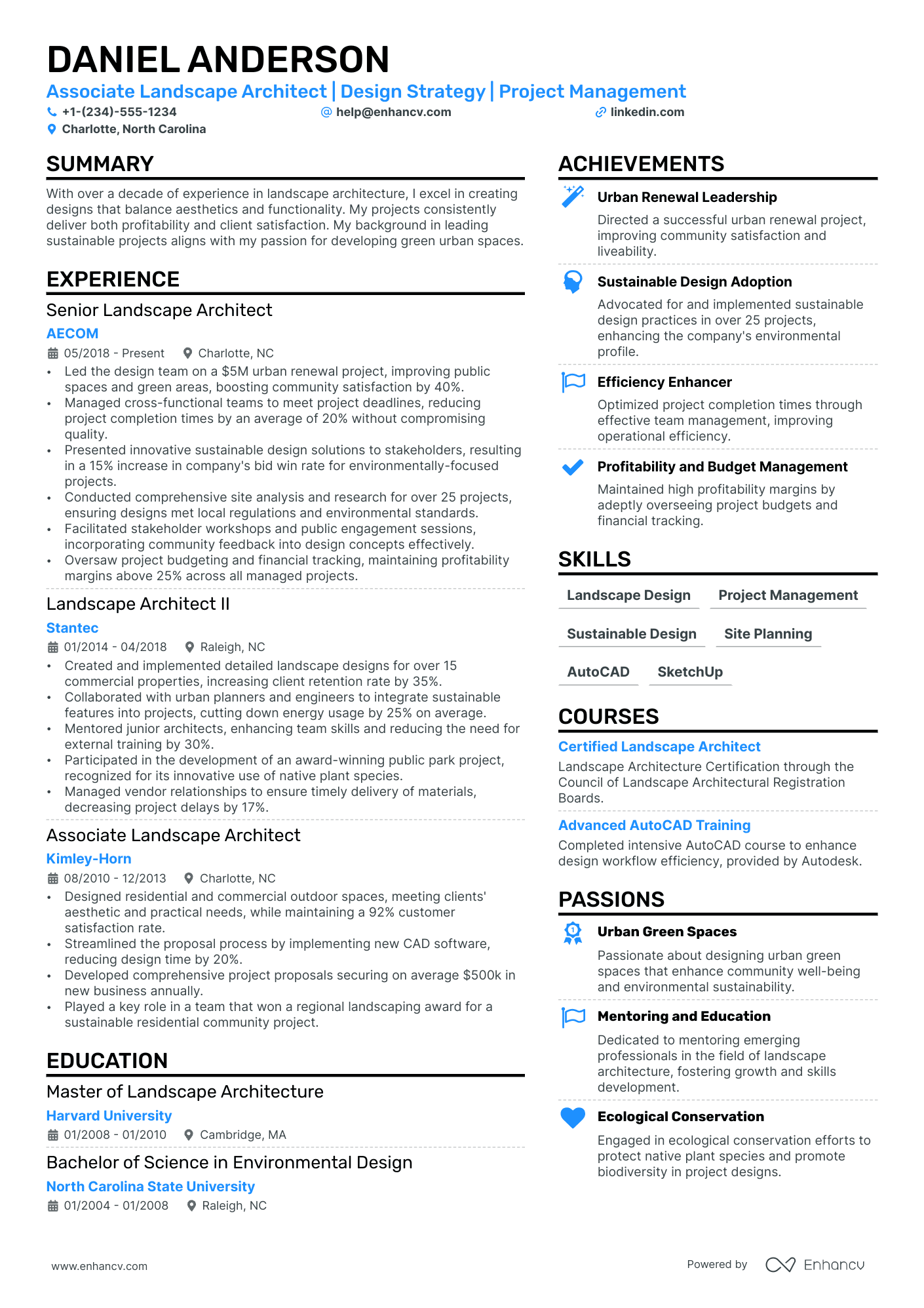 Landscape Architect Resume Example