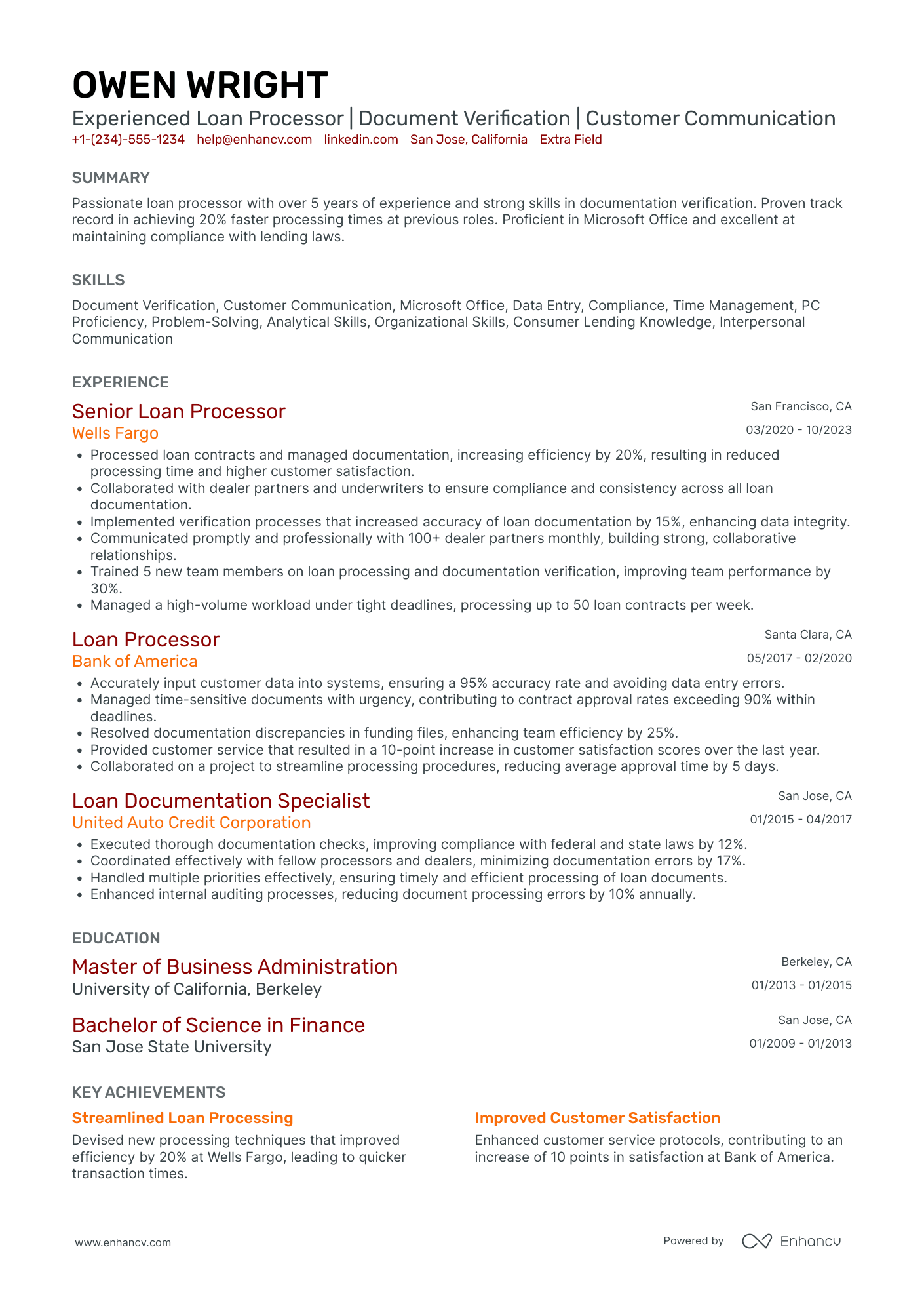 Auto Loan Processor Resume Example