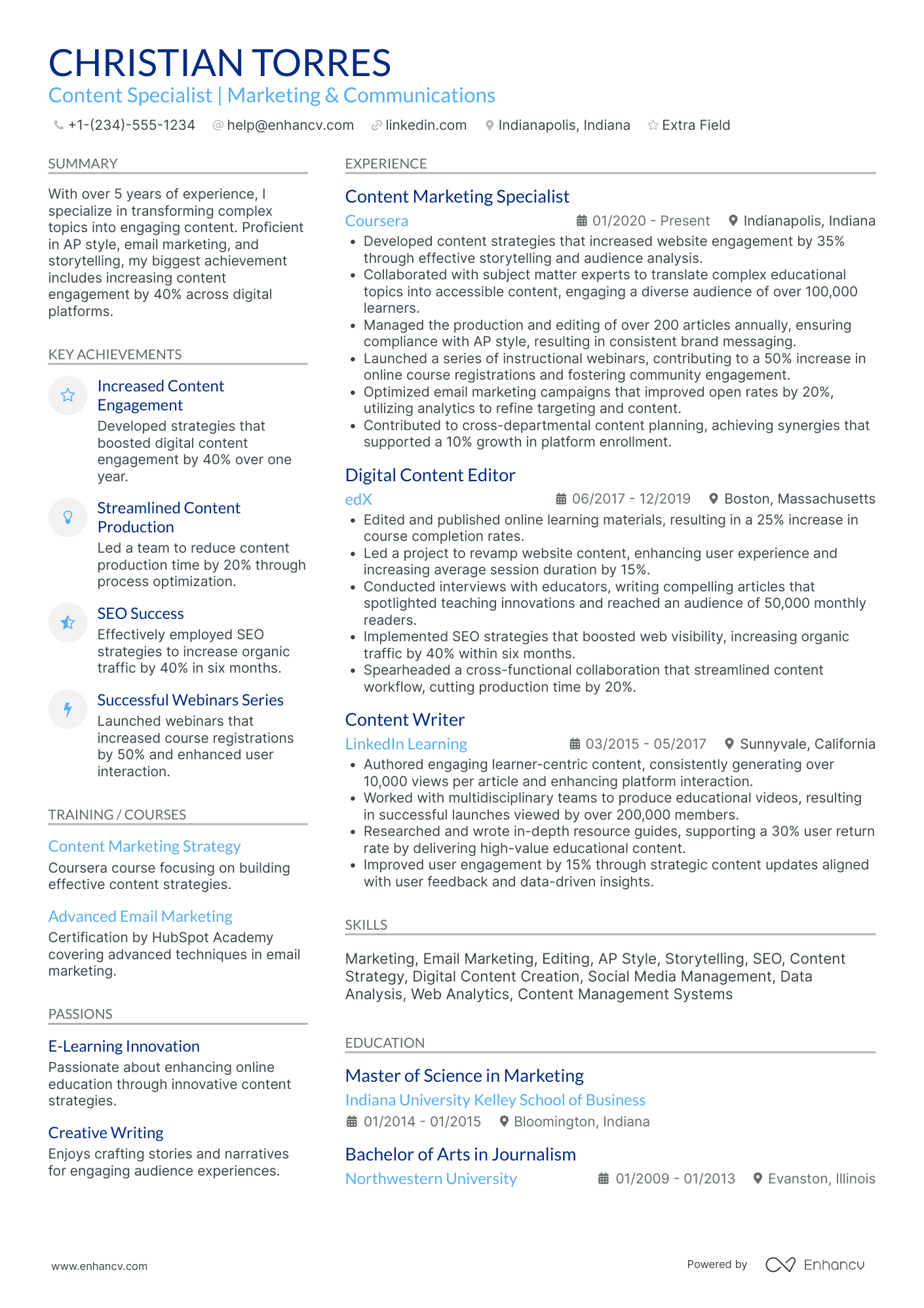 Content Strategy Specialist Resume Example