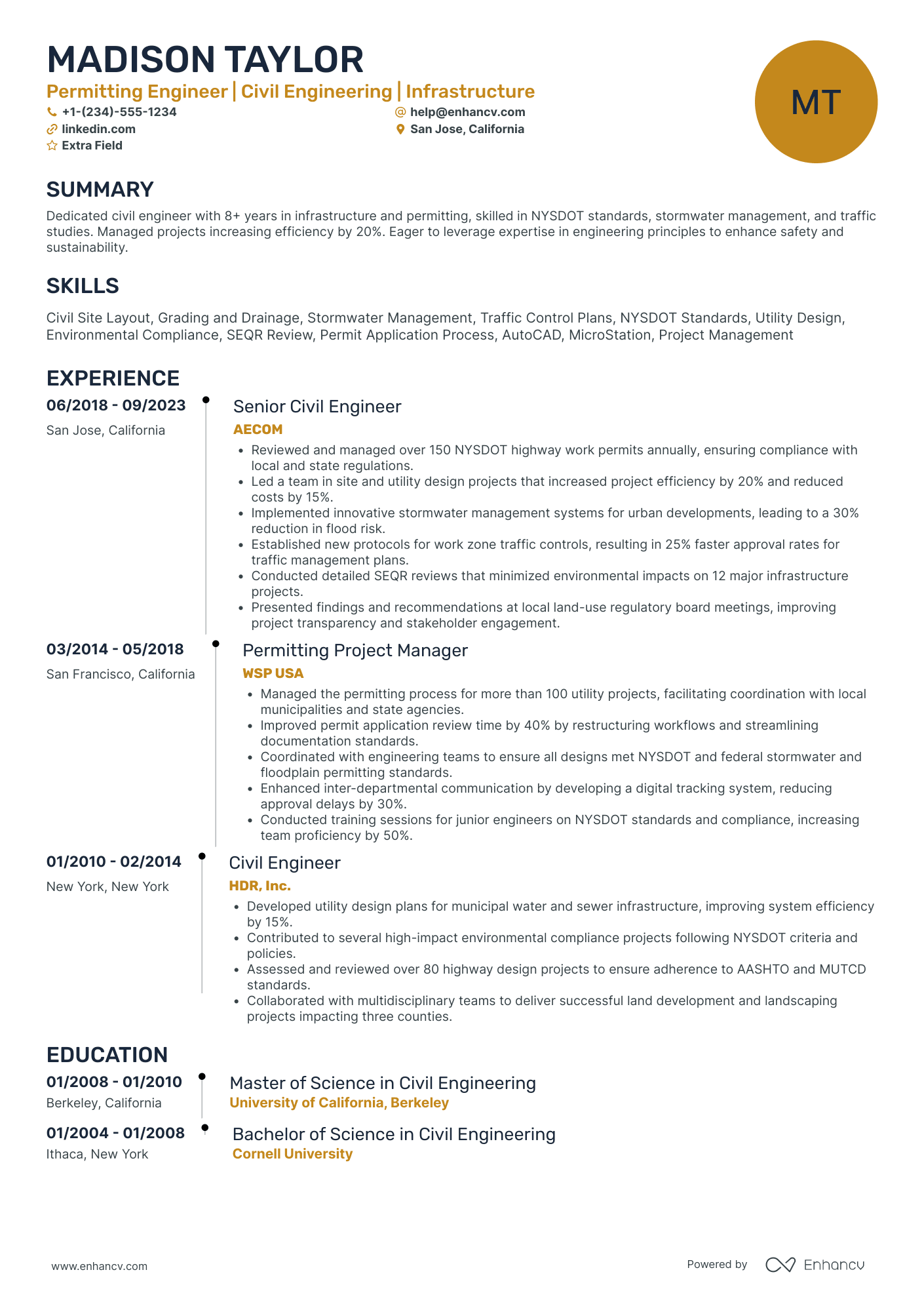 Civil Engineering Planner Resume Example