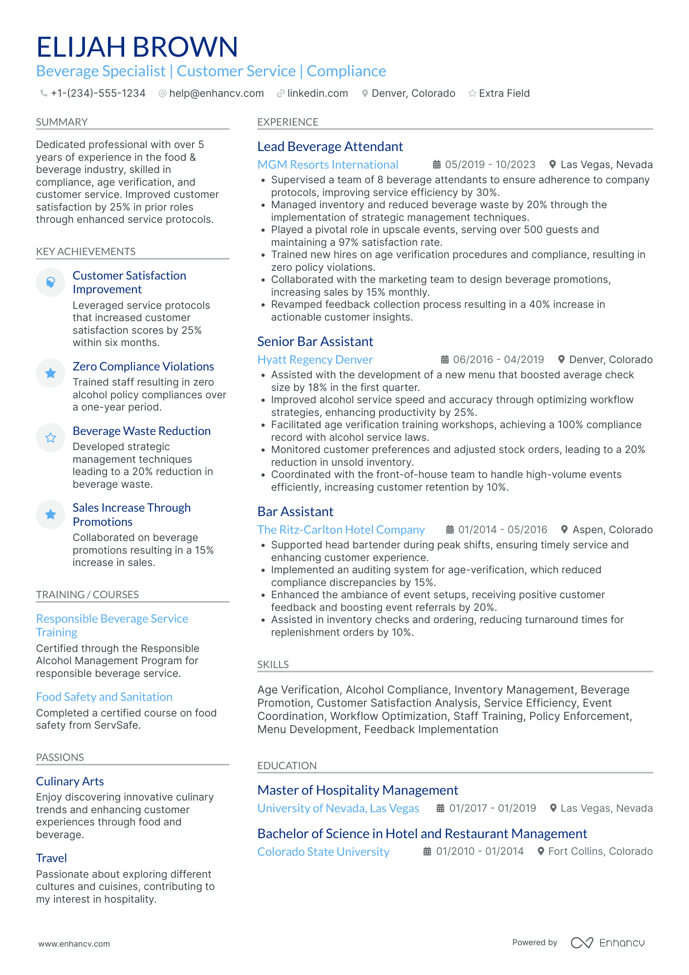 Part Time Barback Resume Example