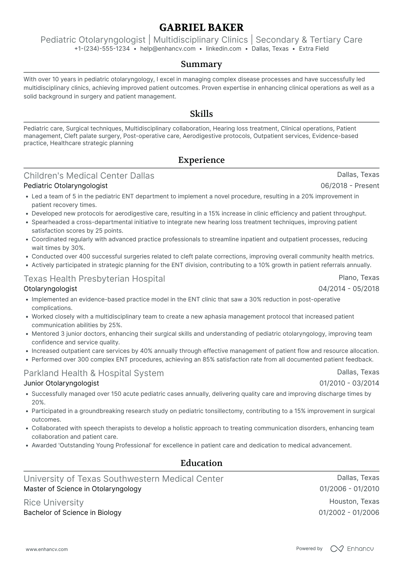 Pediatric Doctor Resume Example