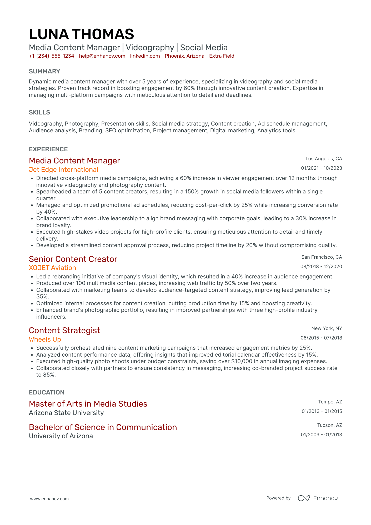 Social Media Content Manager Resume Example