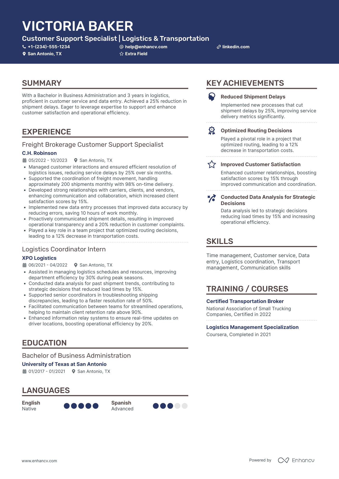 Junior Freight Broker Resume Example