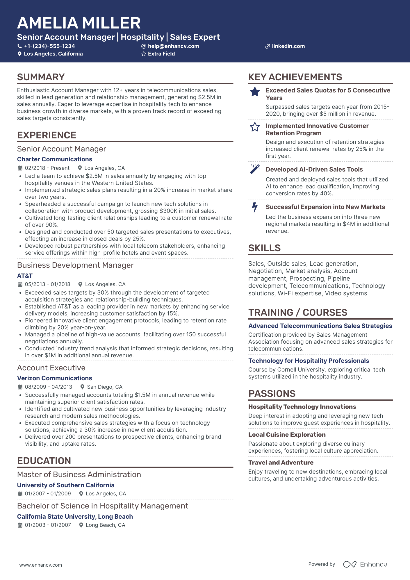 Hospitality Account Executive Resume Example