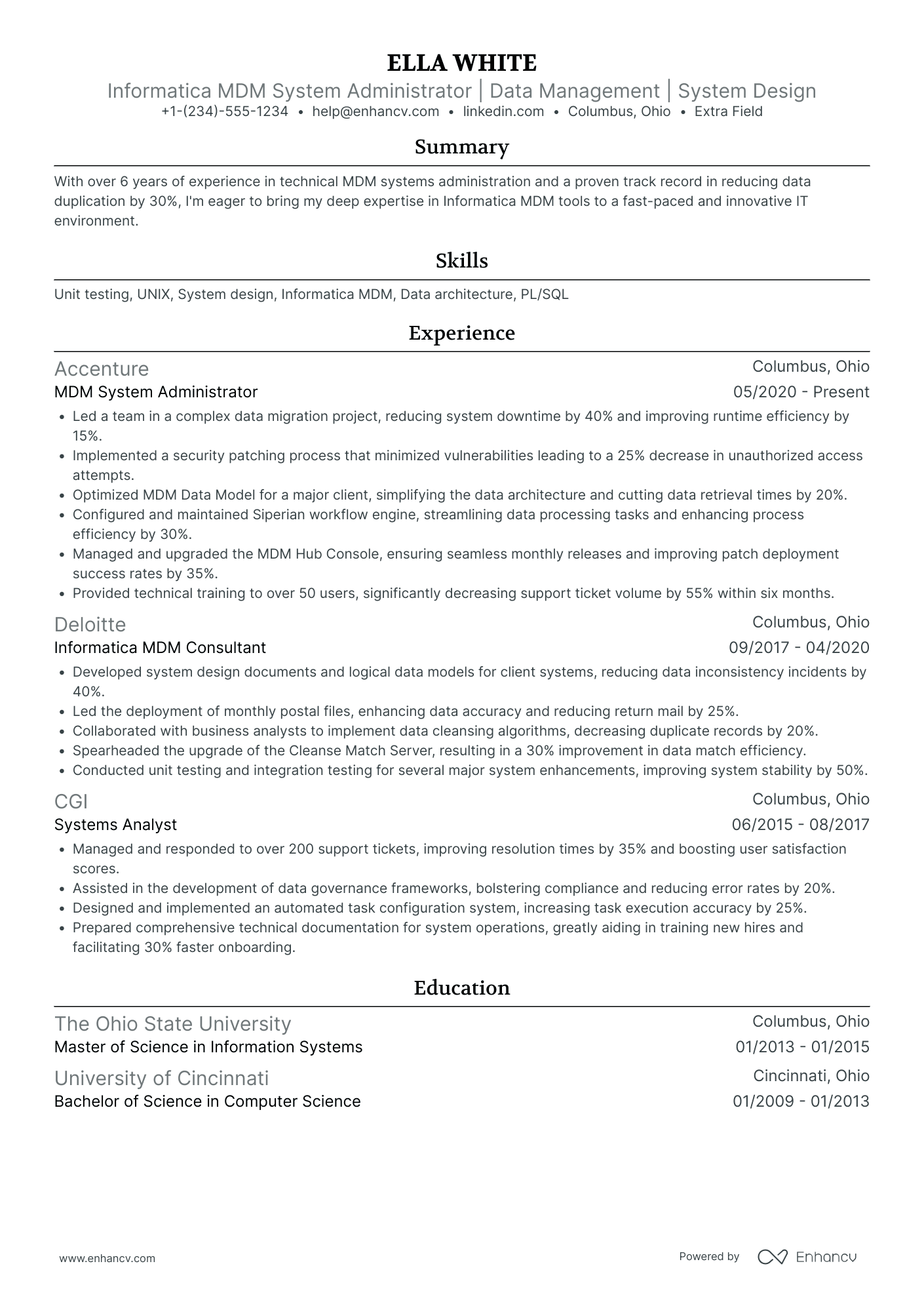 Informatica Systems Administrator Resume Example