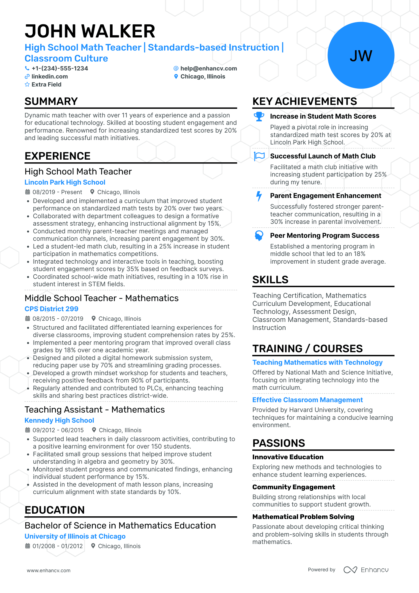 After School Math Teacher Resume Example