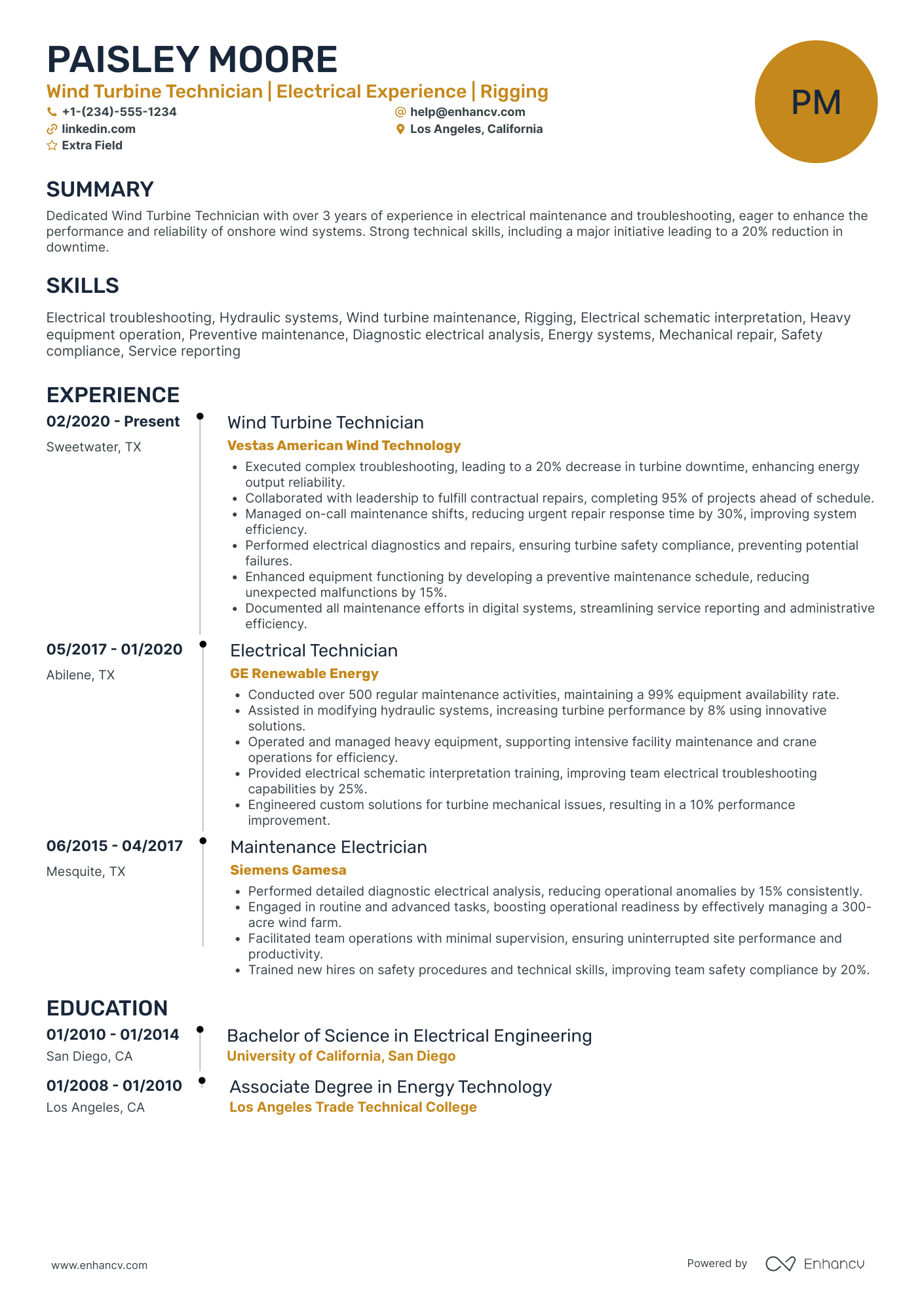 Wind Turbine Mechanic Resume Example