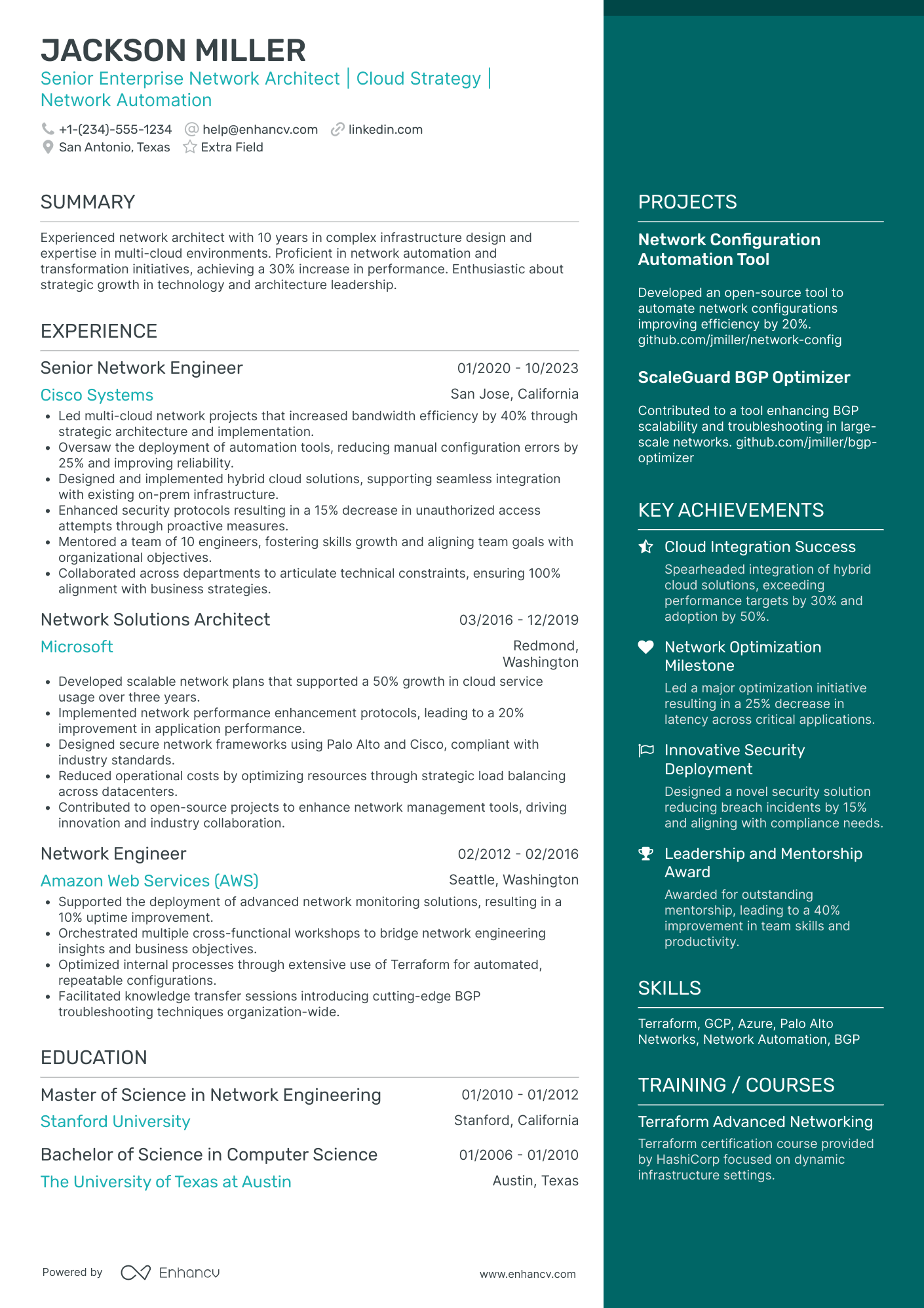 Enterprise Network Architect Resume Example