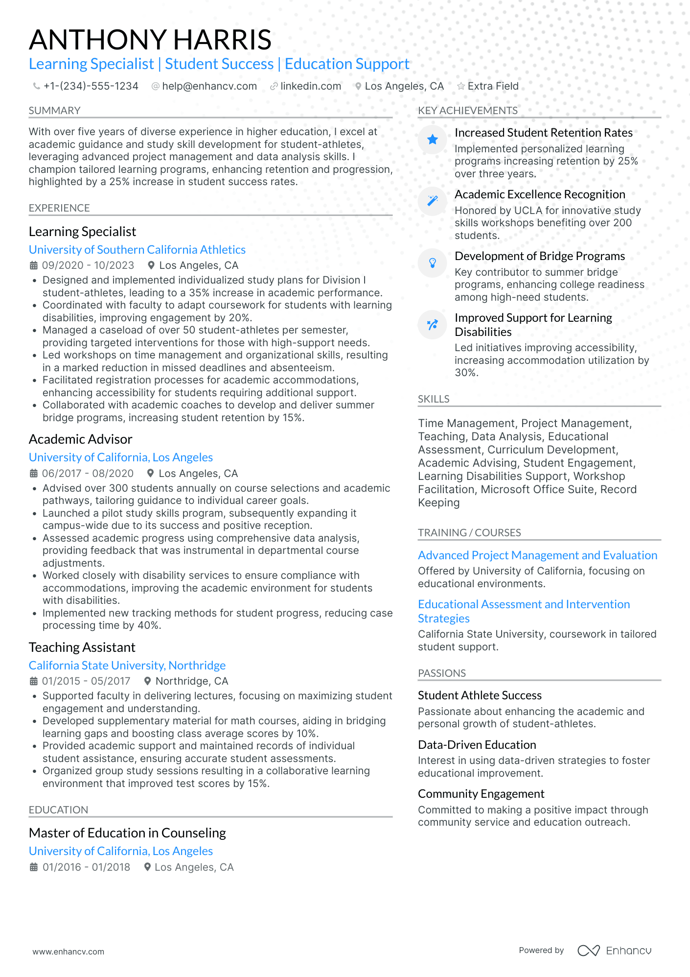 Athlete Services Specialist Resume Example