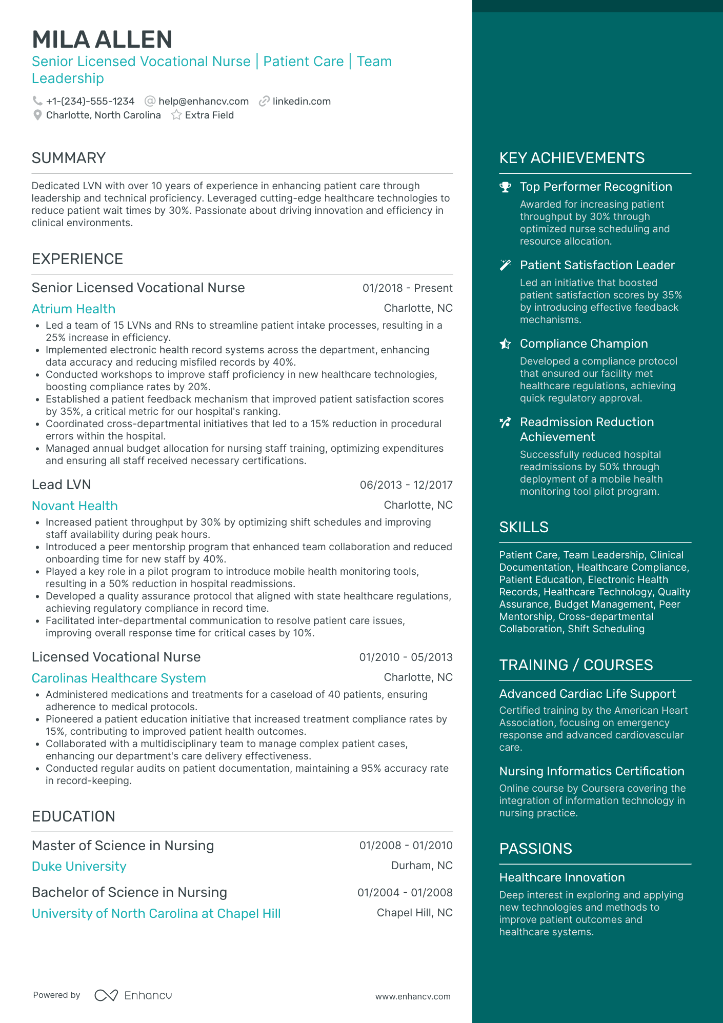 Senior LVN Resume Example