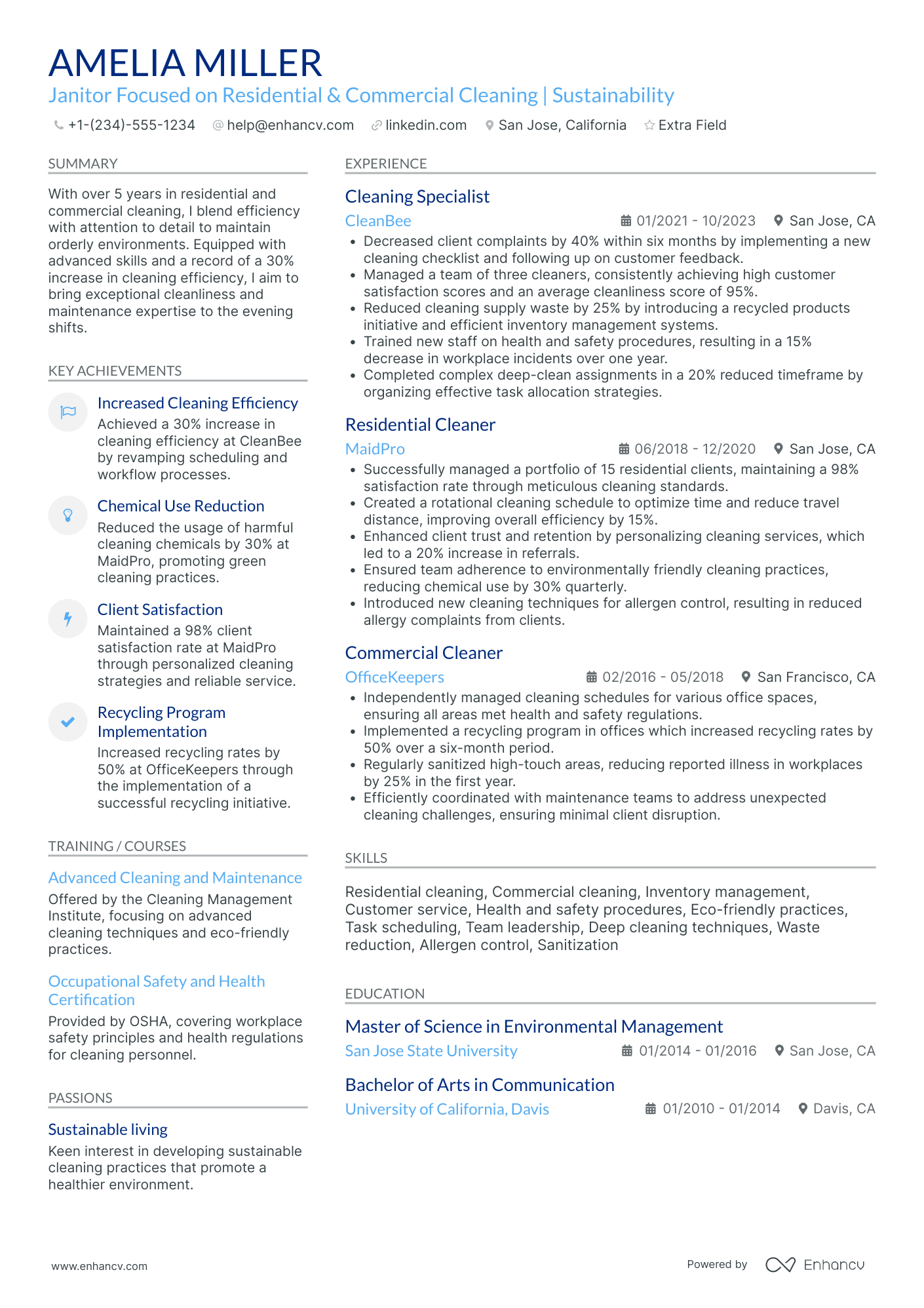 Residential Janitor Resume Example