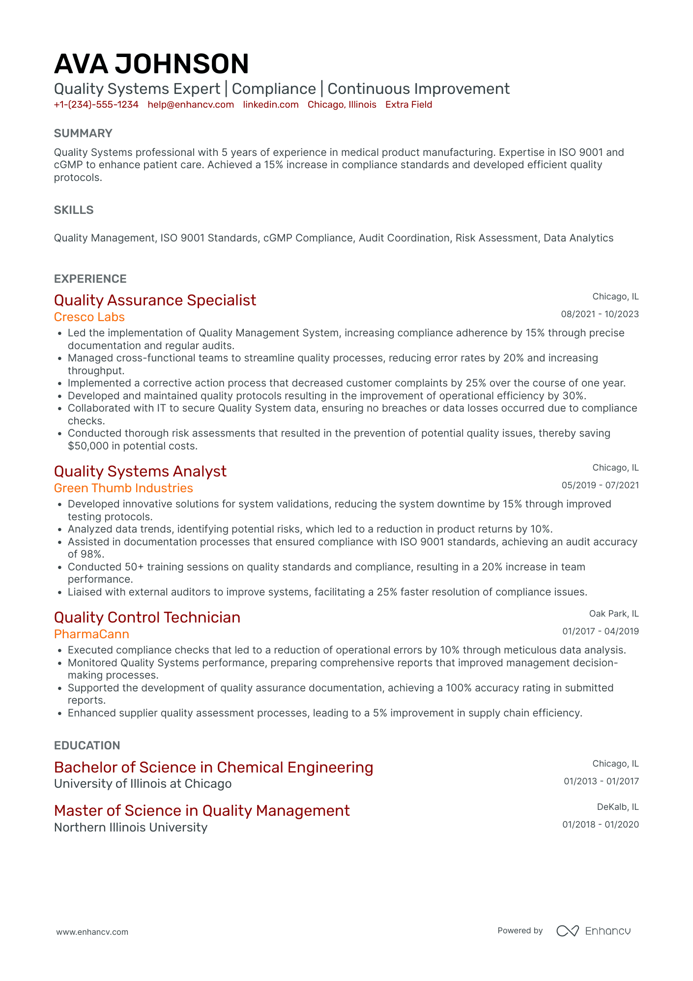 QA Systems Analyst Resume Example