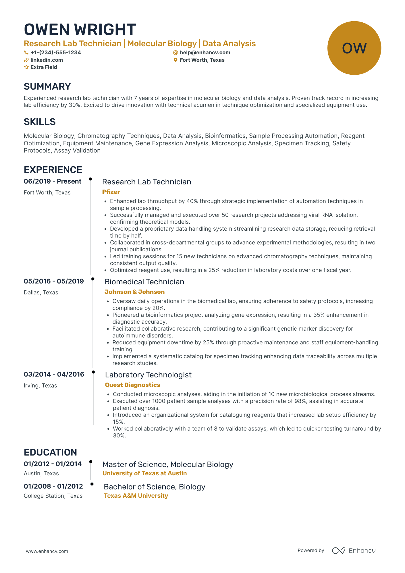 Research Lab Technician Resume Example