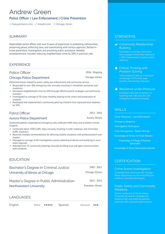 Experienced Police Officer Resume Example
