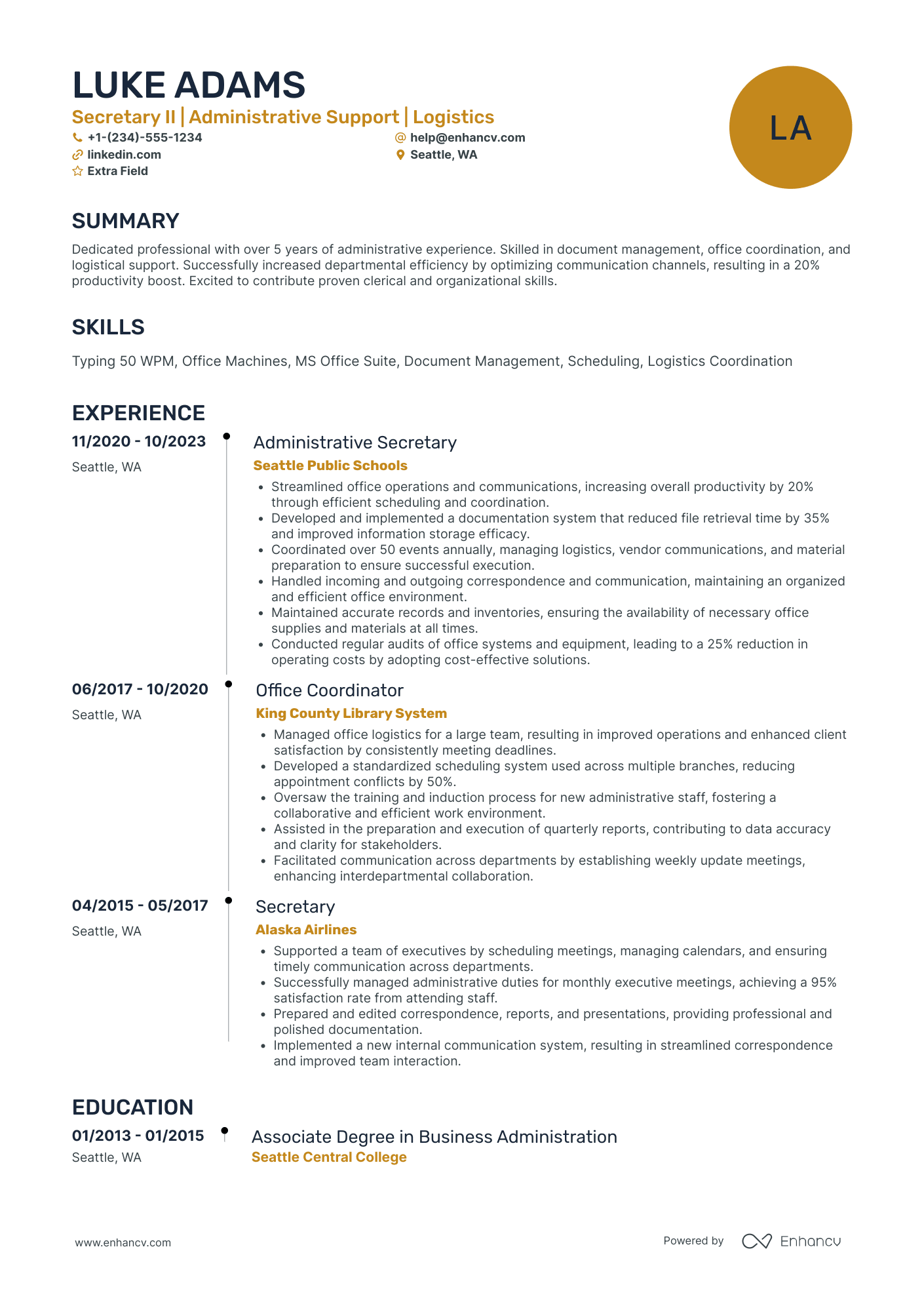 Secretary General Resume Example