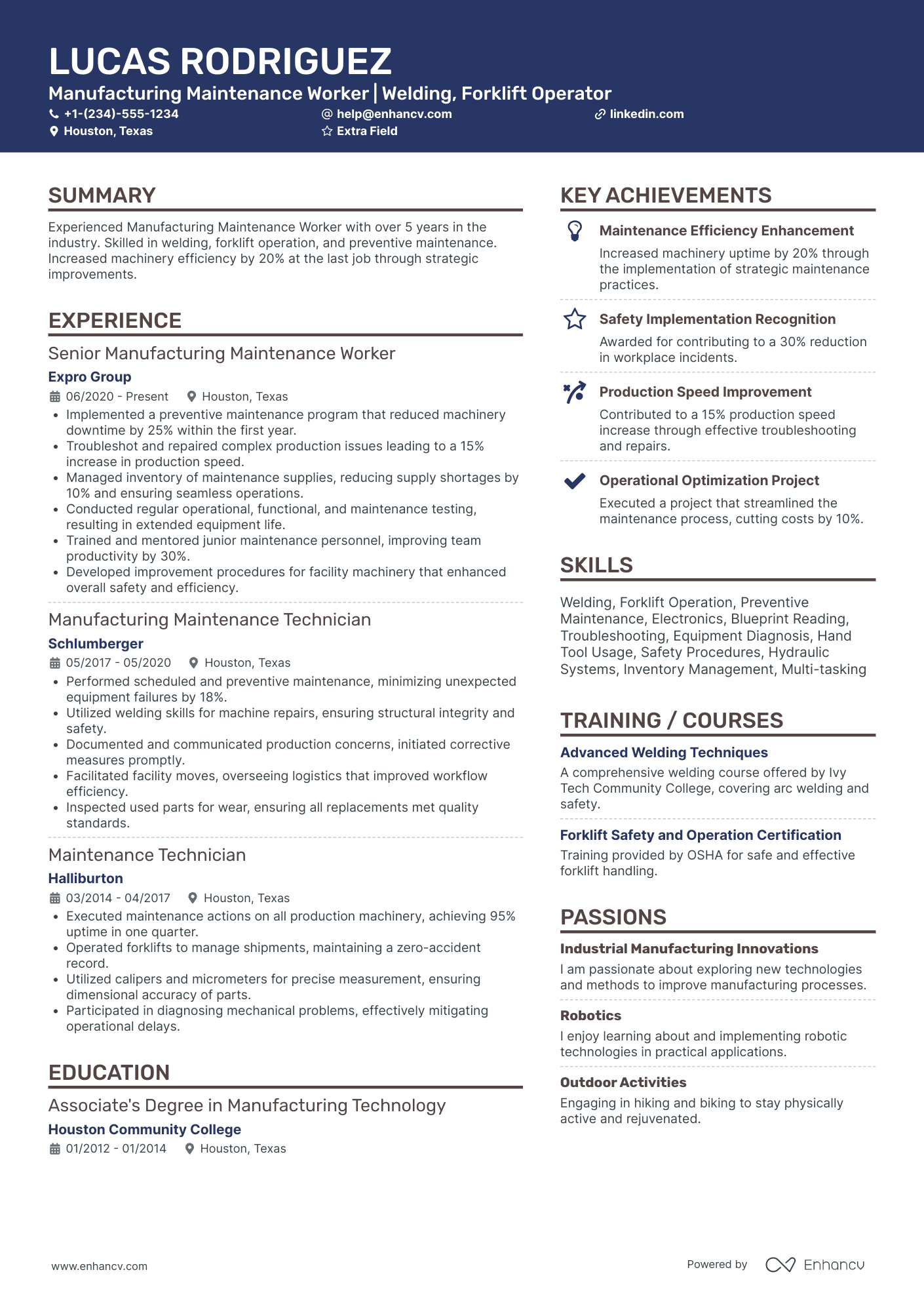 Factory Maintenance Worker Resume Example