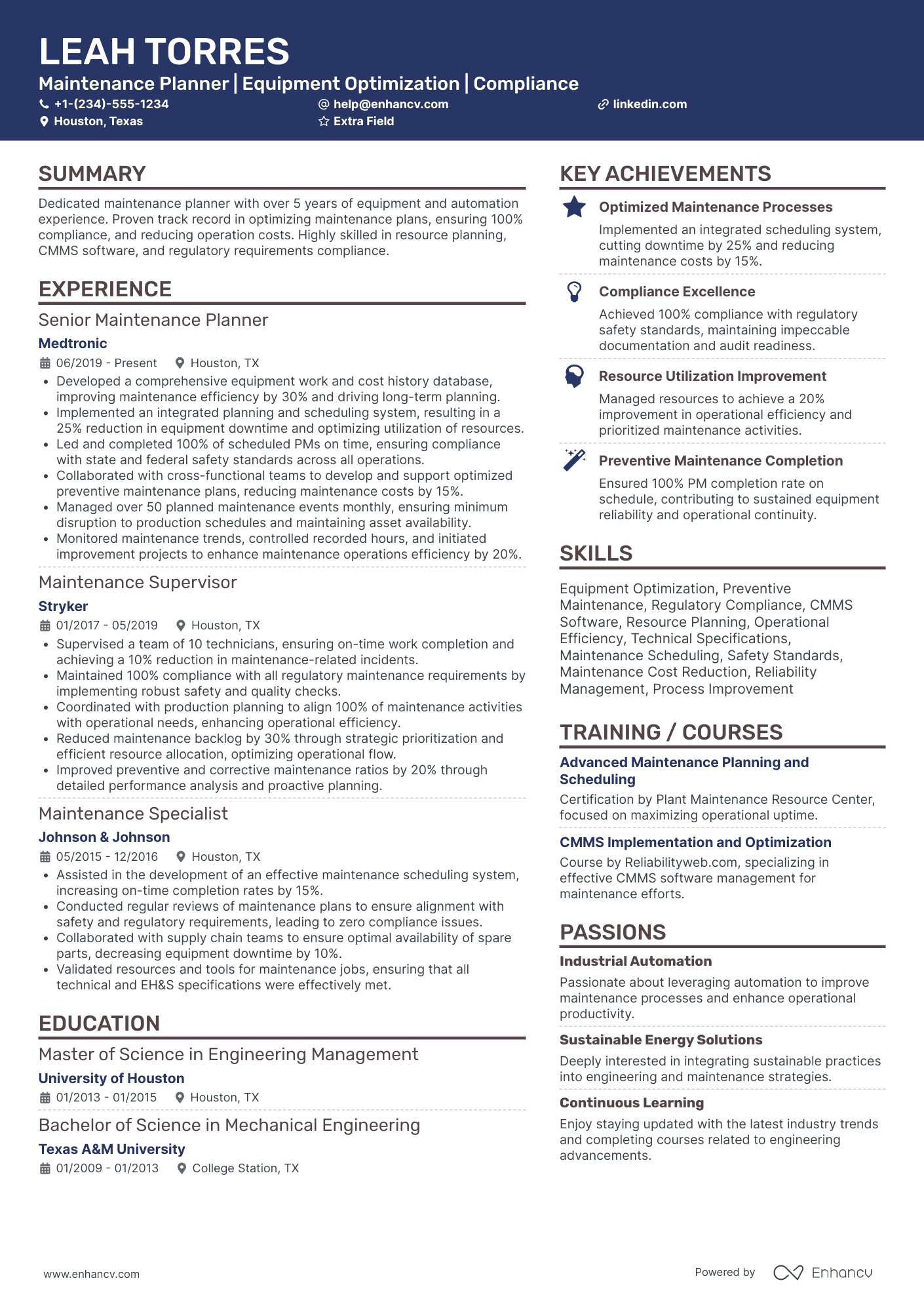 Maintenance Contractor Resume Example