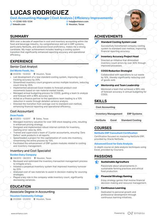 Cost Accounting Resume Example