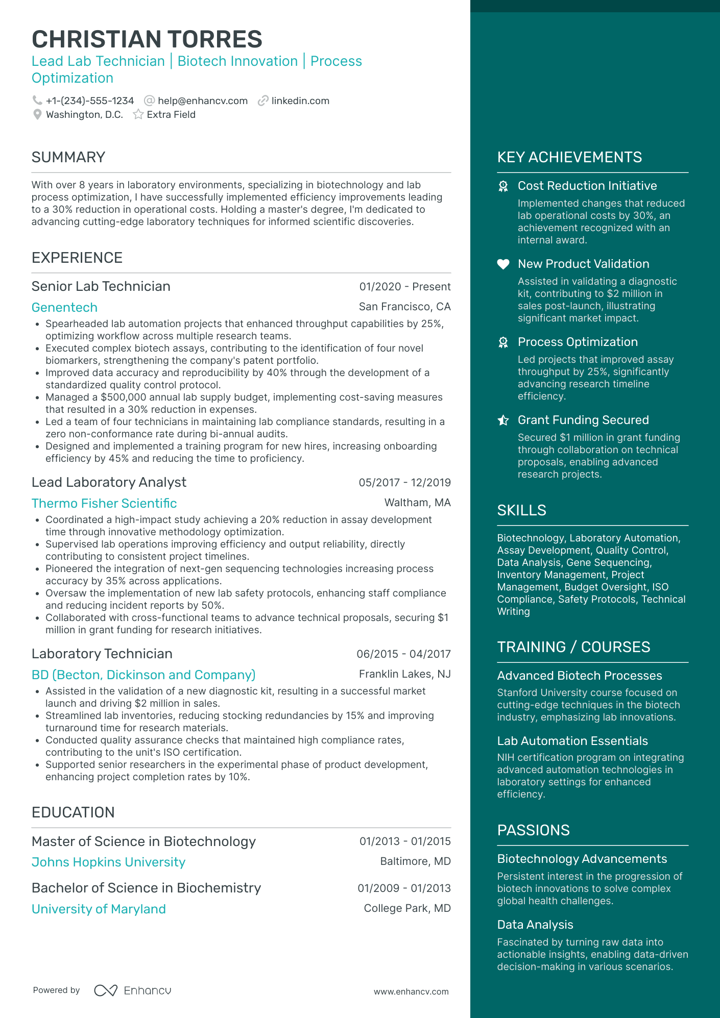 Lead Lab Technician Resume Example