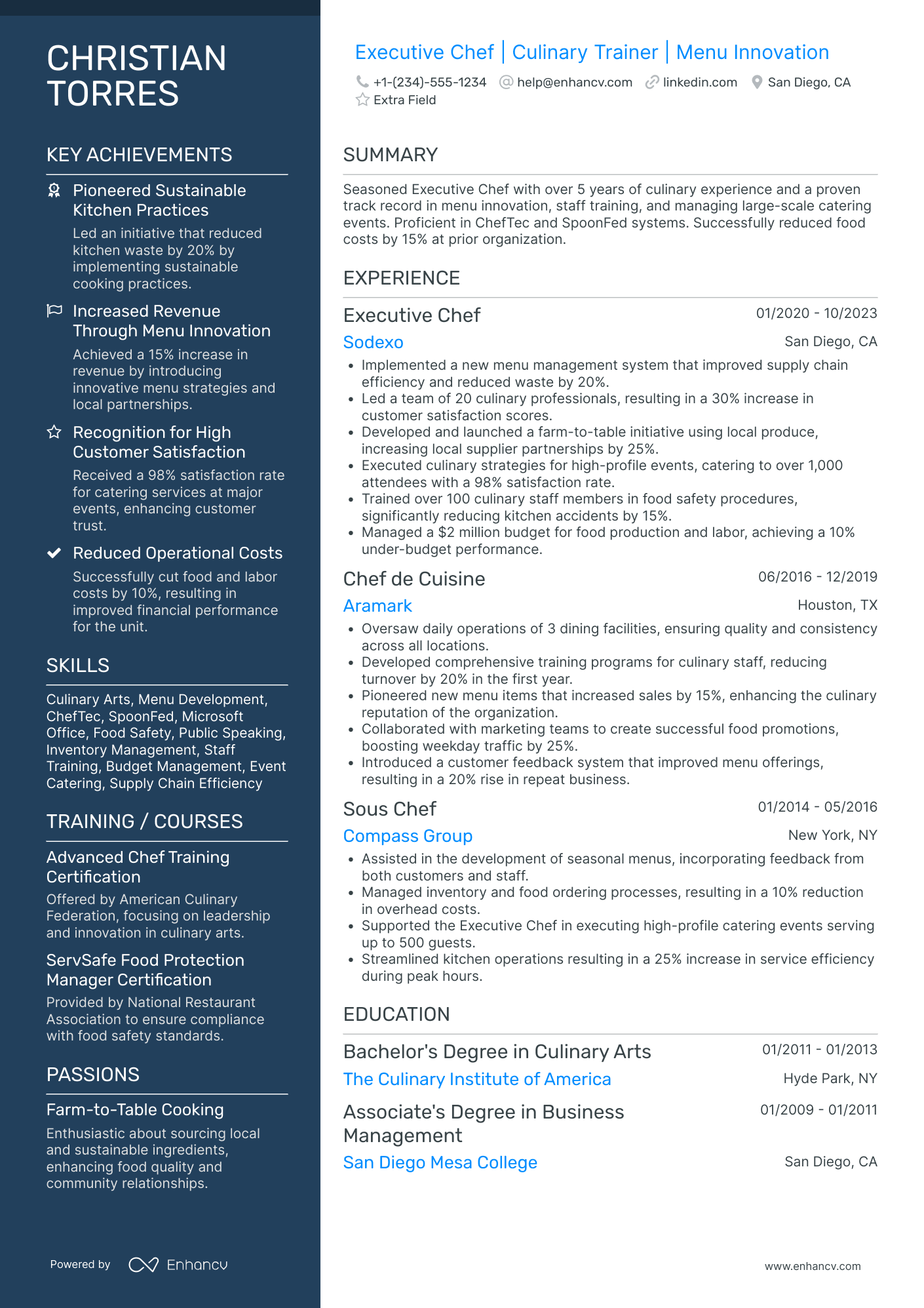 Catering Staff Trainer Resume Example