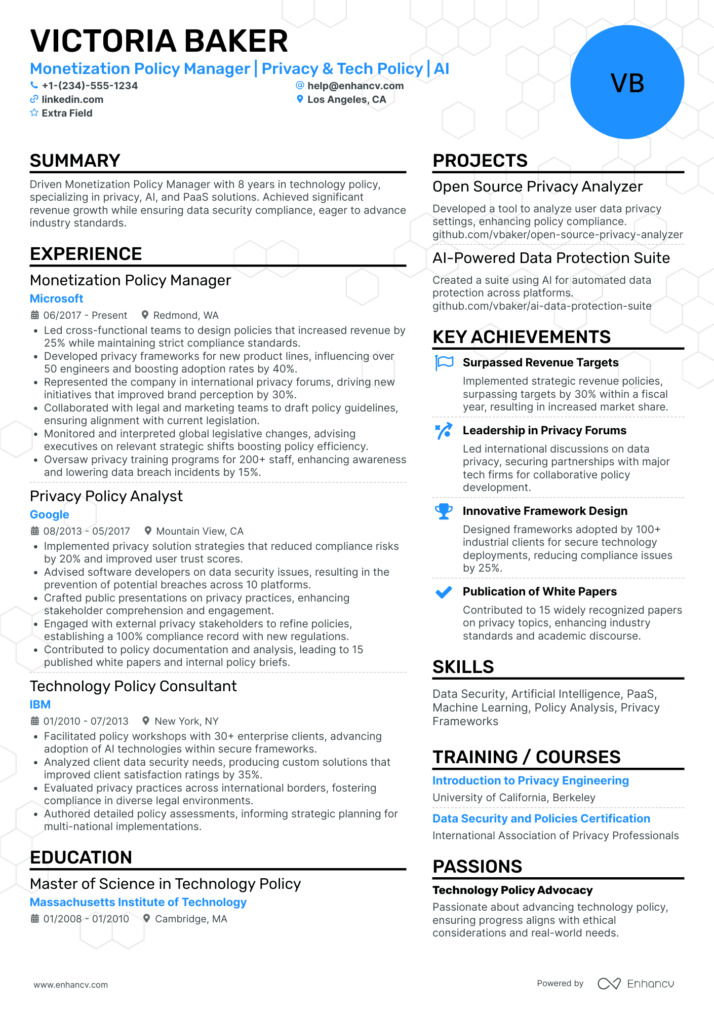 Facebook Policy Manager Resume Example