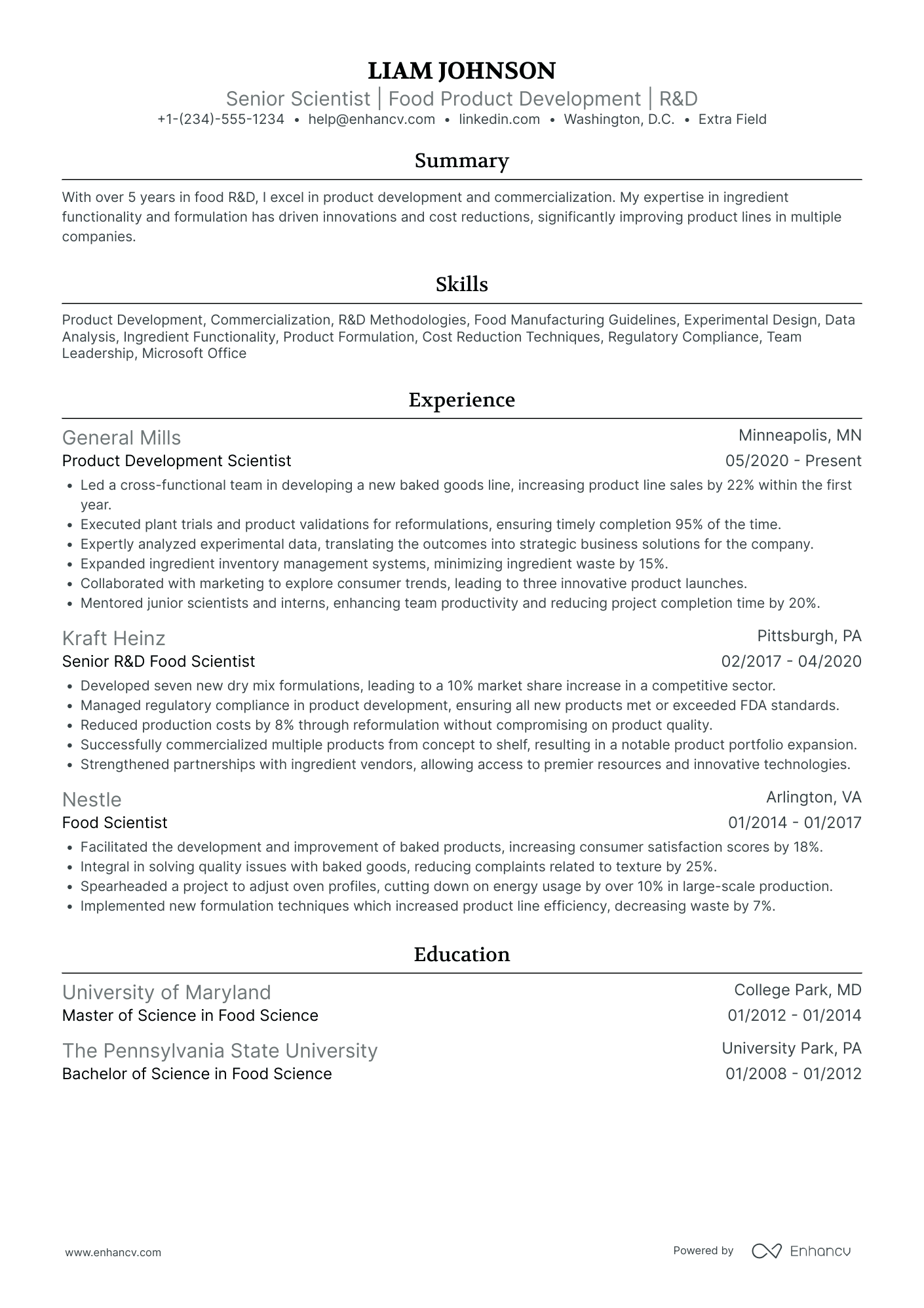 Food Scientist Resume Example