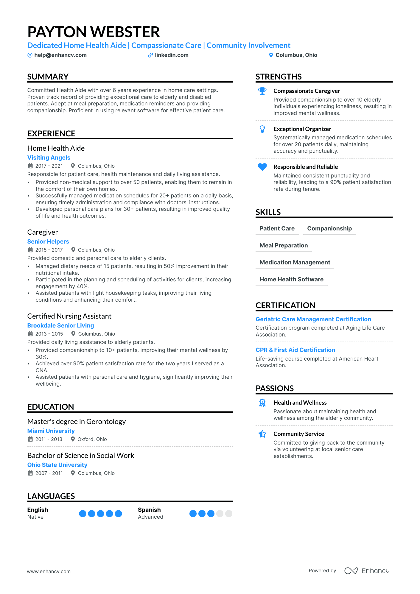 Private Caregiver Resume Example