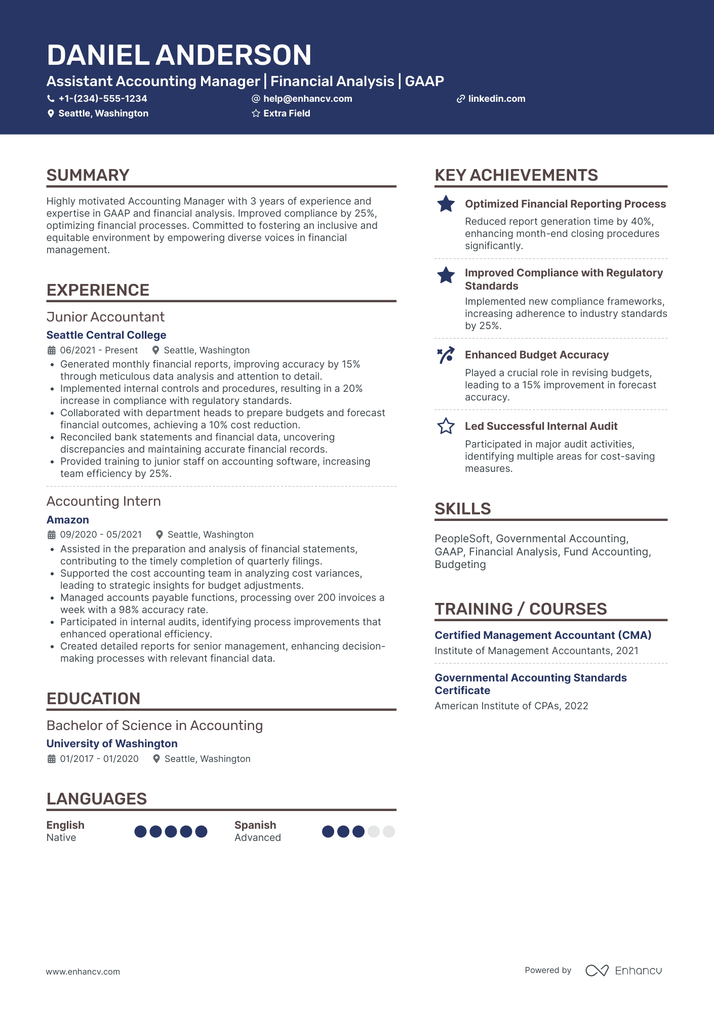 Junior Accounting Analyst Resume Example