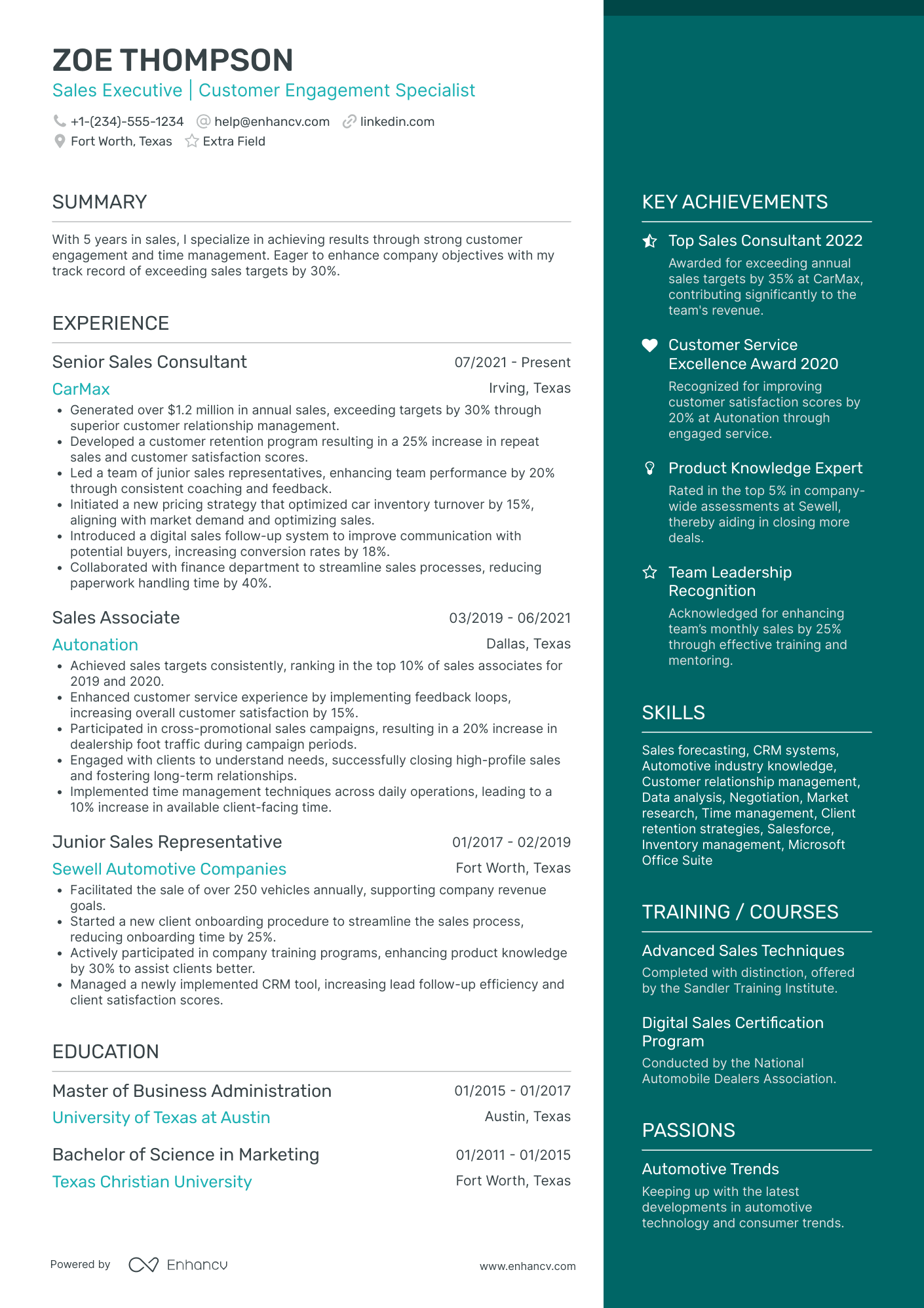 Car Salesman Trainee Resume Example