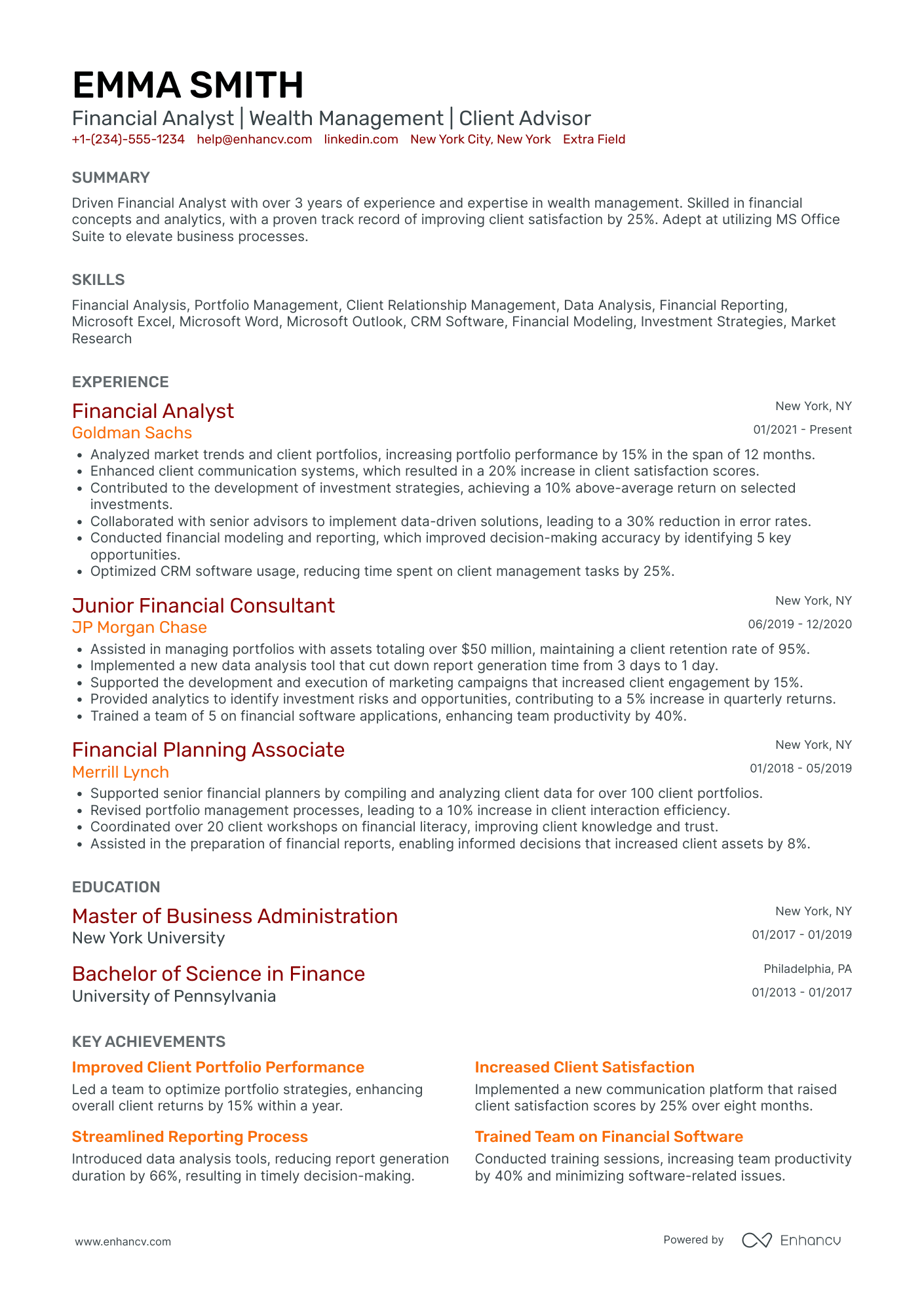 Financial Advisor Trainee Resume Example