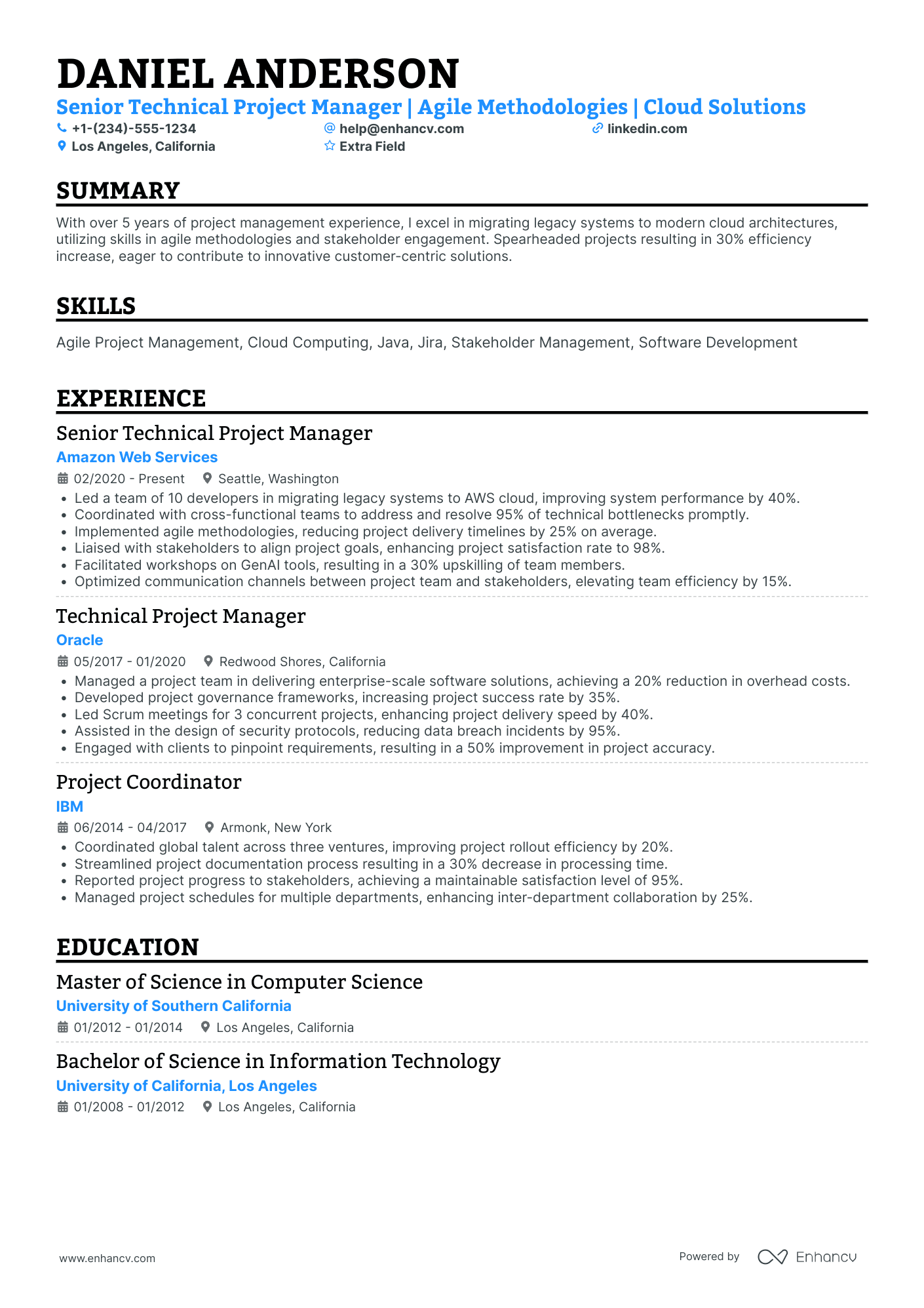 MongoDB Project Manager Resume Example