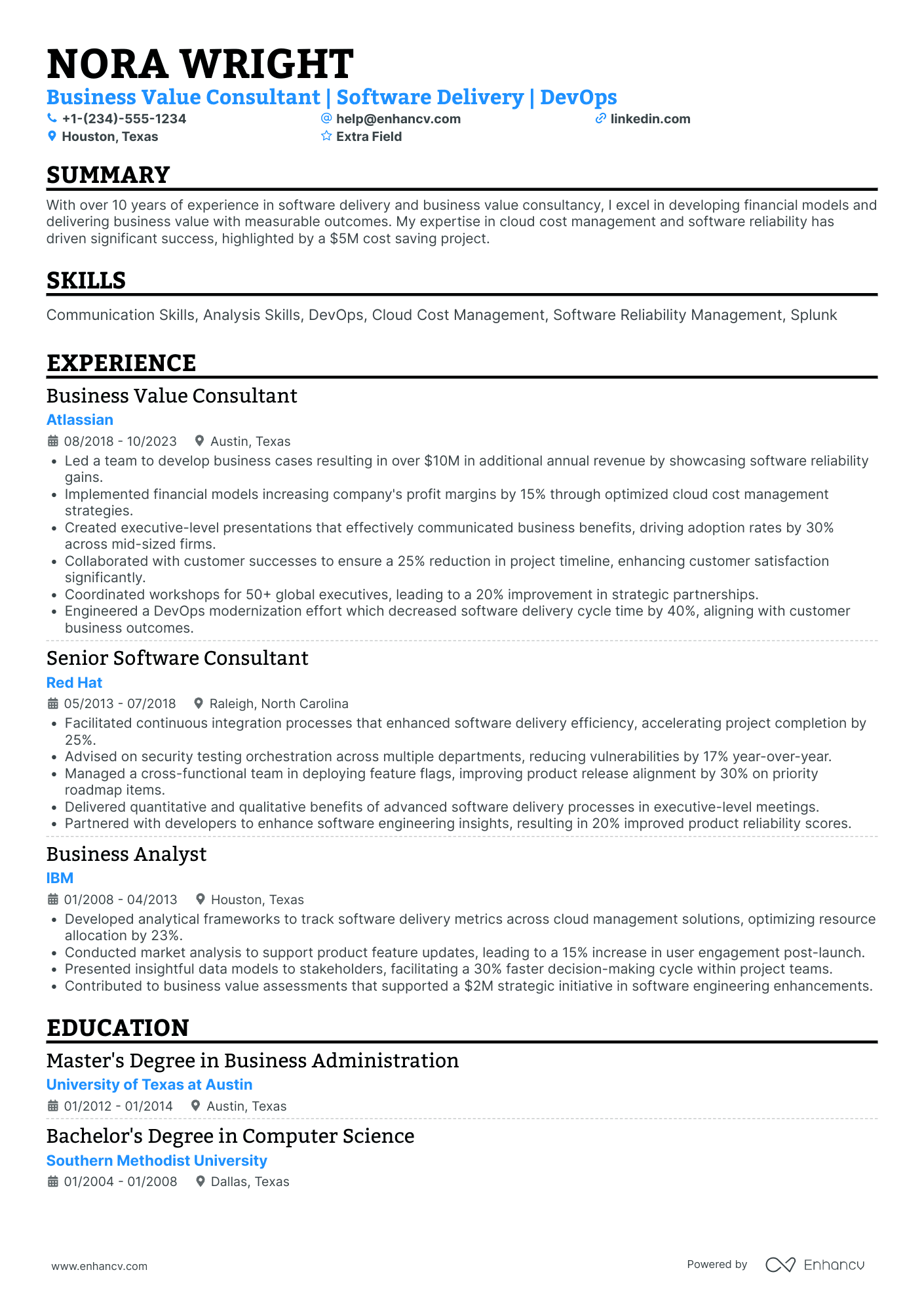 Silicon Valley Fintech Consultant Resume Example