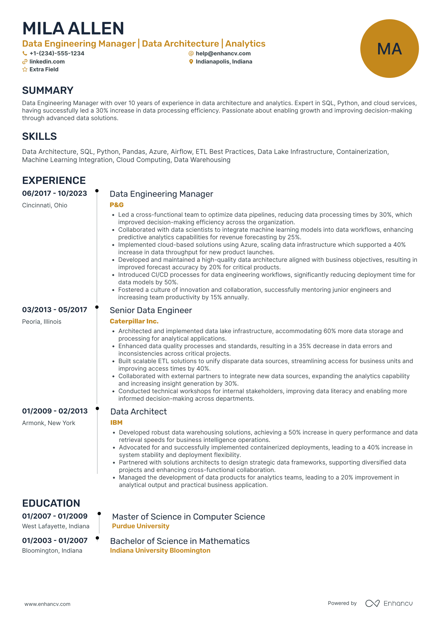 Azure Data Engineer Manager Resume Example