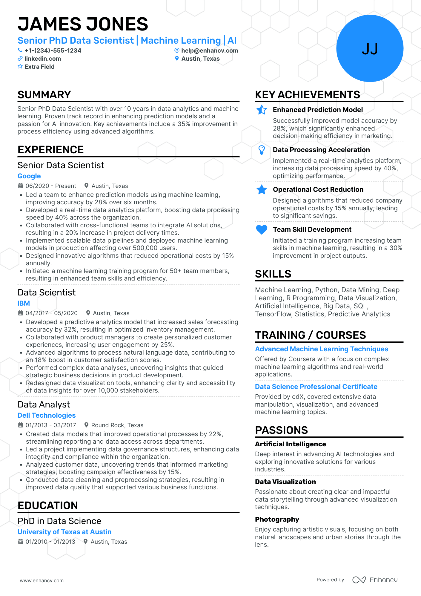 Senior PhD Data Scientist Resume Example