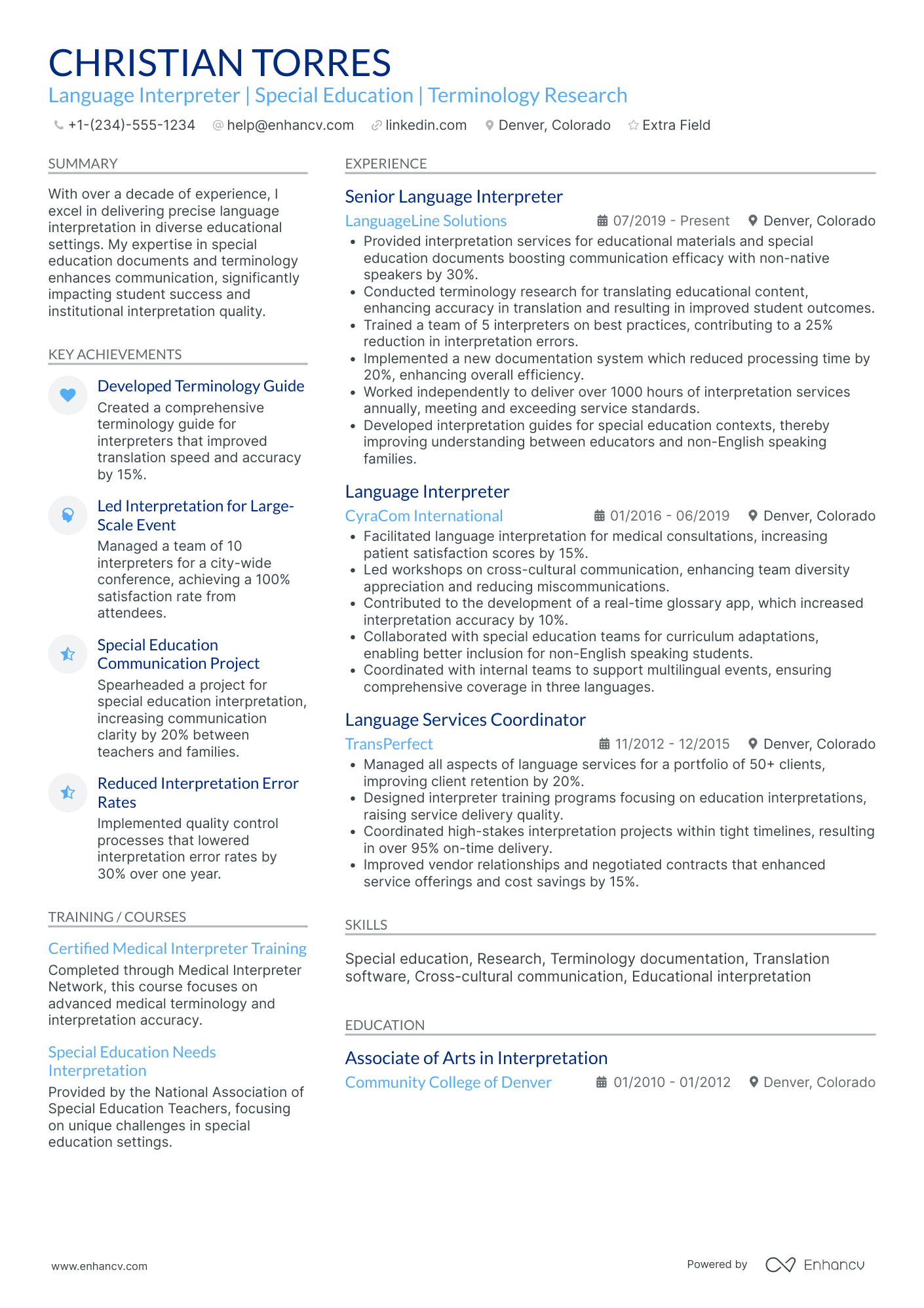 Literary Interpreter Resume Example