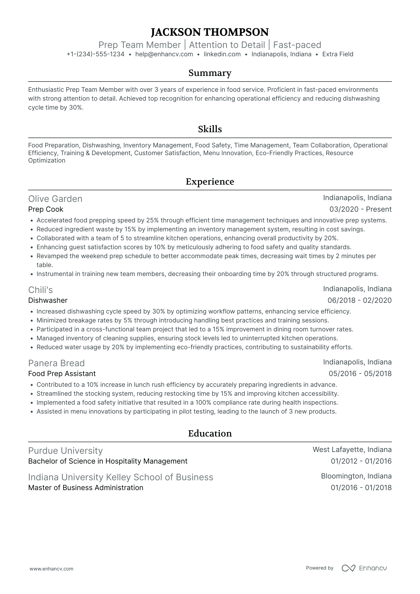 Weekend Prep Cook Resume Example