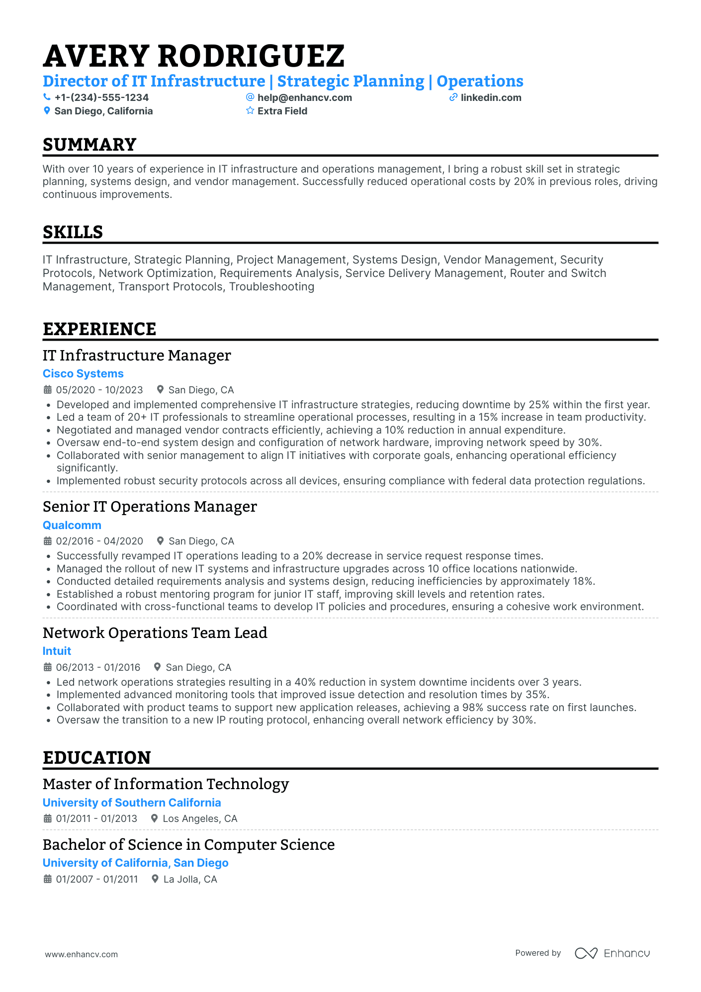 IT Director of Network Infrastructure Resume Example