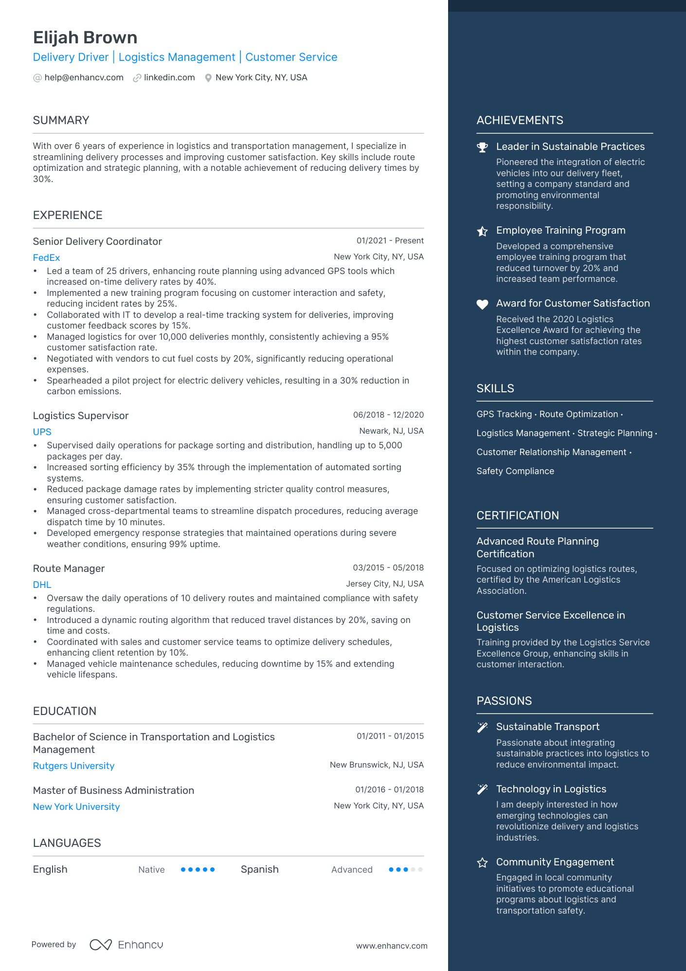 Delivery Driver Resume Example